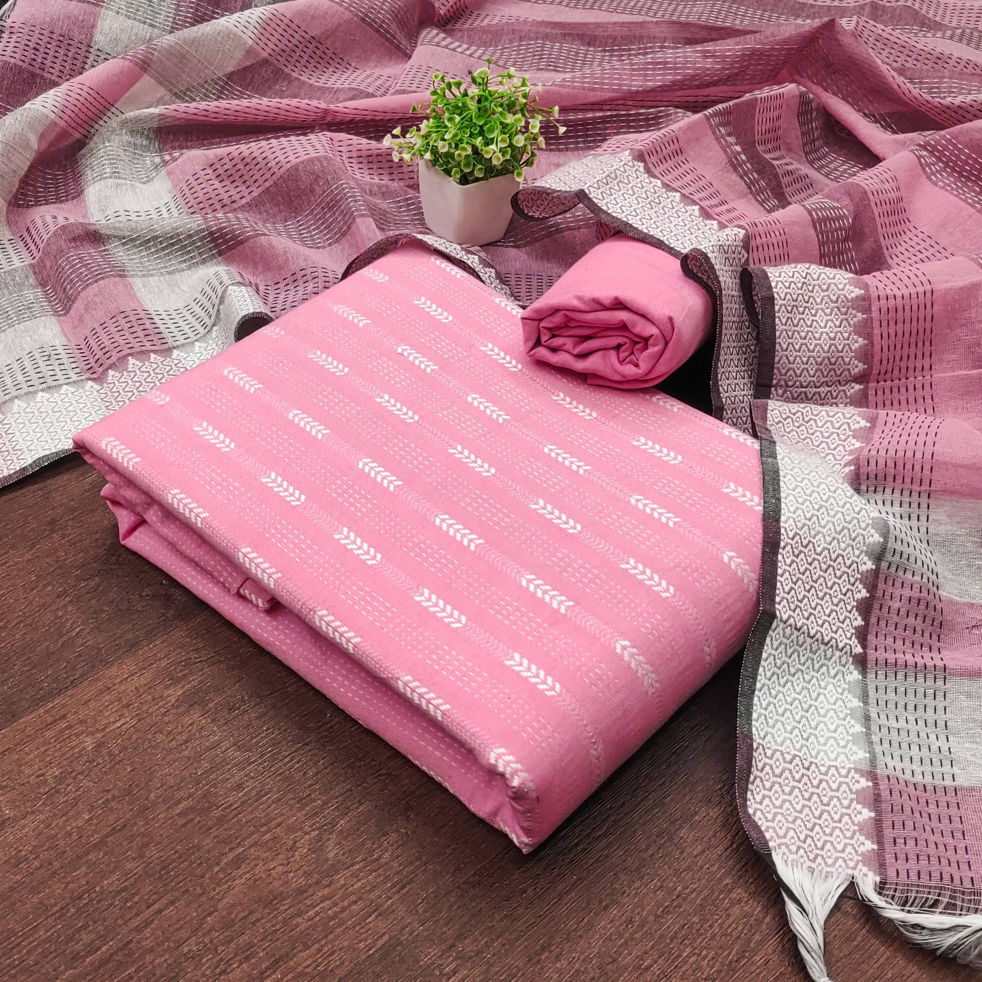 Panbai sarees Women Cotton Blend Unstitched Dress Material ( Pink ) Panbai sarees Women Cotton Blend Unstitched Dress Material ( Pink )