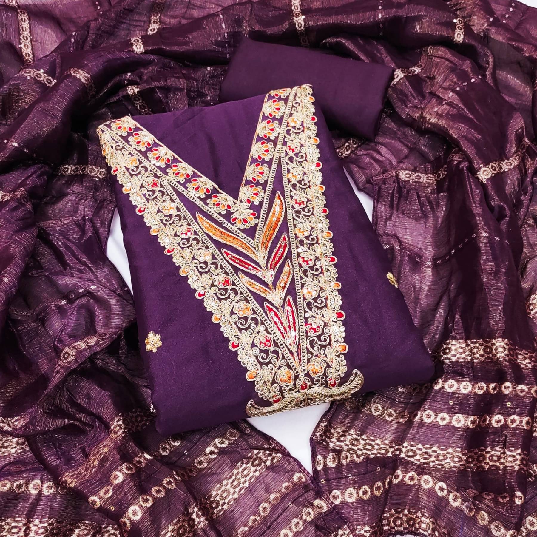 Panbai sarees Women Georgette Unstitched Dress Material ( Purple ) Panbai sarees Women Georgette Unstitched Dress Material ( Purple )