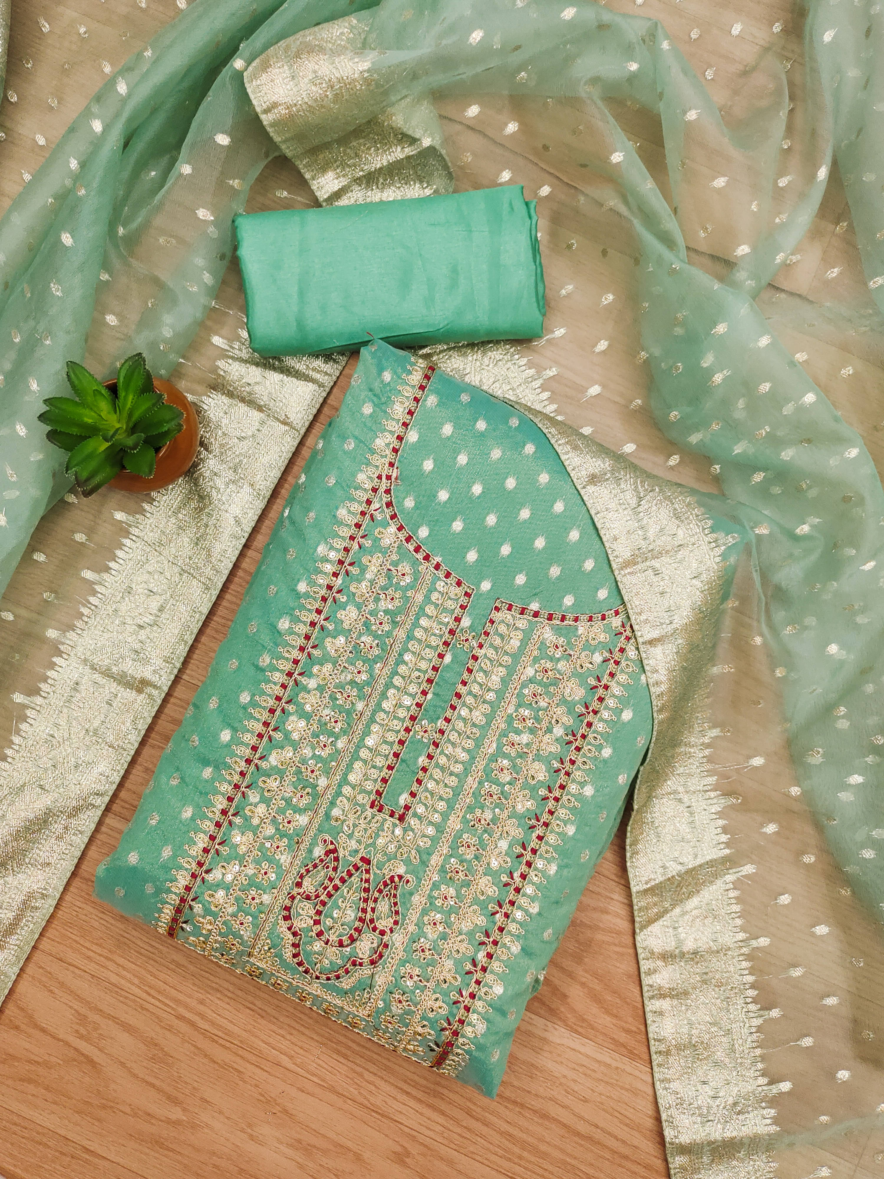     			Panbai sarees Women Shimmer Unstitched Dress Material ( Blue )