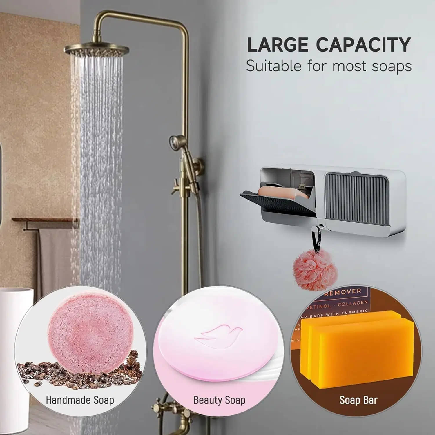     			SARVASHVA TRENDS Wall Mounted Soap Holder with Lid and Drain Tray, Self Adhesive Bathroom Soap Box, Multipurpose Soap Box Organizer for Bathroom, Kitchen & Wash Basin, Soap Holder, Wall Mounted Shelves, Plastic Self Adhesive Wall Mounted Bathroom Shelf