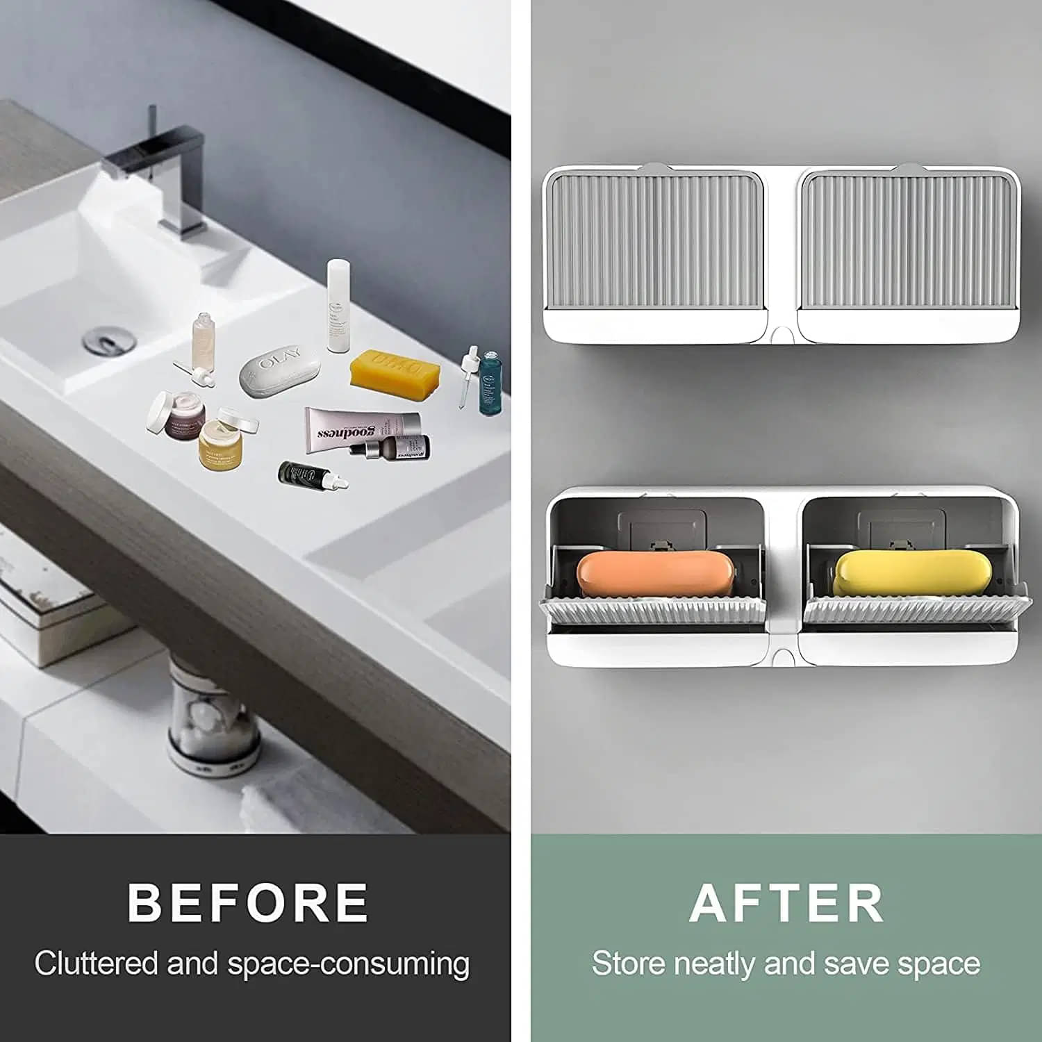     			SARVASHVA TRENDS Wall Mounted Soap Holder with Lid and Drain Tray, Self Adhesive Bathroom Soap Box, Multipurpose Soap Box Organizer for Bathroom, Kitchen & Wash Basin, Soap Holder, Wall Mounted Shelves, Plastic Self Adhesive Wall Mounted Bathroom Shelf
