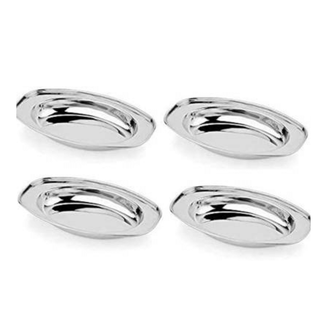     			SHINI LIFESTYLE 4 Pcs Stainless Steel Silver Rice Plate