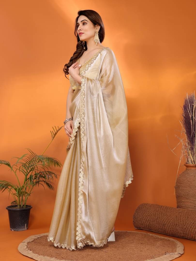     			Shree Sai Enterprise Jimmy Choo Solid Regular Saree With Stitched Blouse ( Bronze )