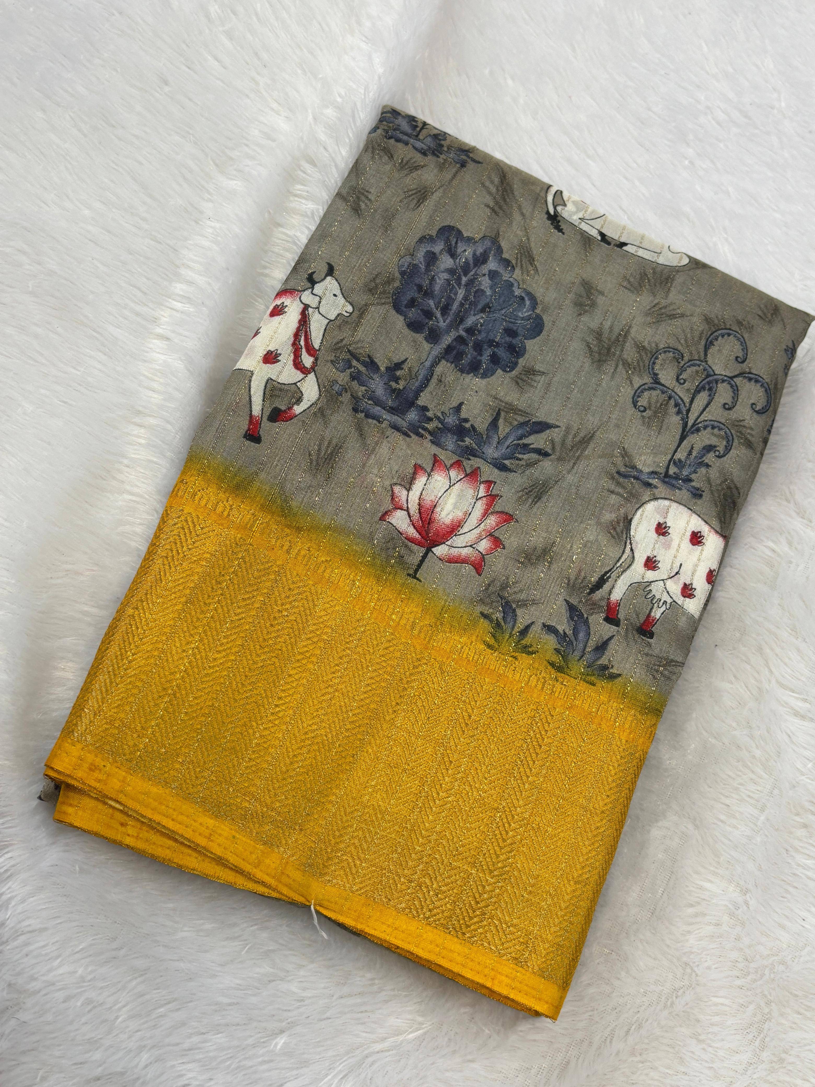 Sitanjali Lifestyle Silk Printed Sambalpuri Saree With Unstitched Blouse Piece ( Grey ) Sitanjali Lifestyle Silk Printed Sambalpuri Saree With Unstitched Blouse Piece ( Grey )