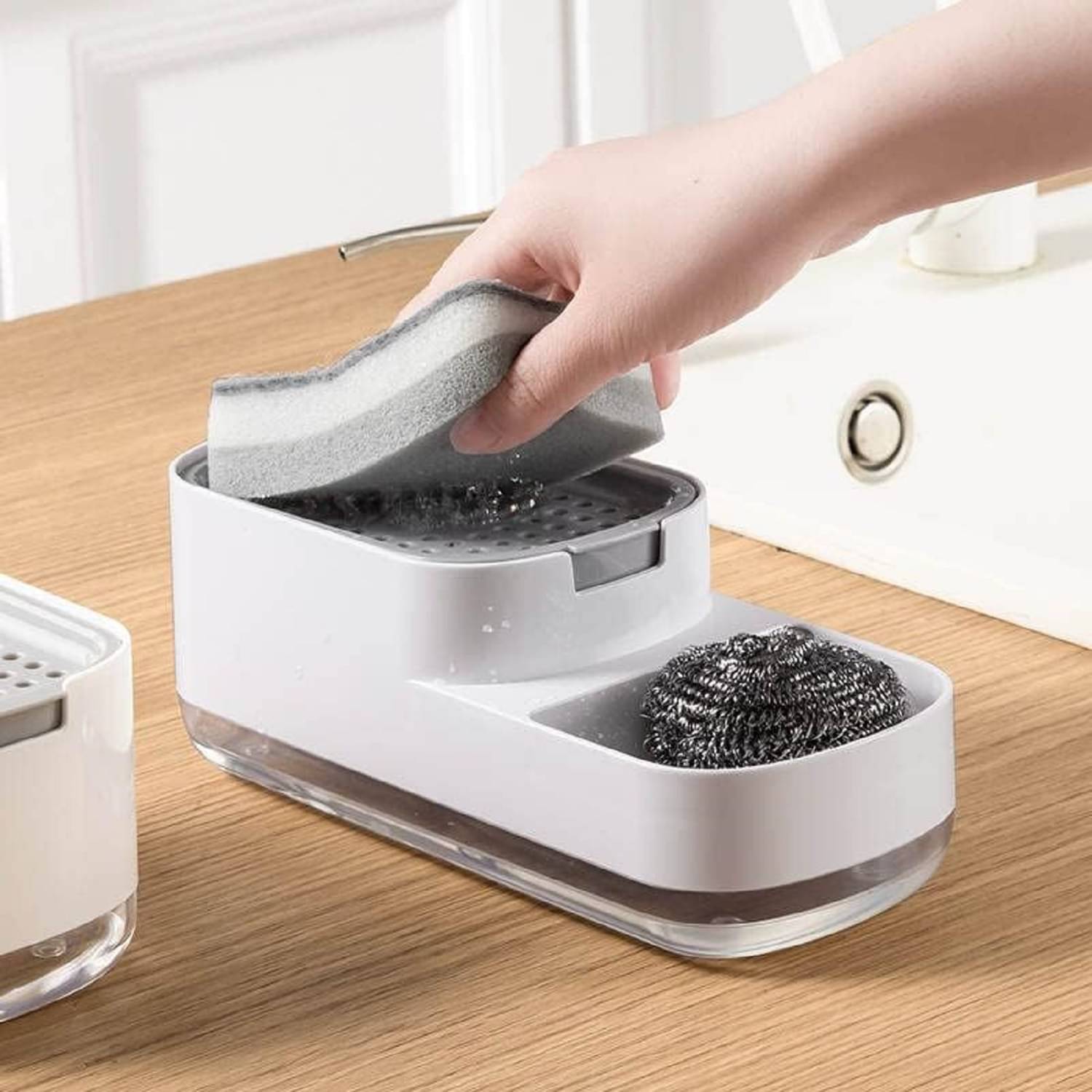     			Sponge Rack Soap Dispenser3-in-1 Sponge Soap Pump Dispenser Dish Soap Liquid Dispenser Sink Dish Washing Soap Dispenser Countertop Soap Dispenser Heavy Material
