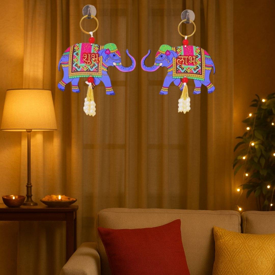 THRIFTKART - Elephant Door Shubh-labh Hanging mandir toran for Temple Decoration Items for Home Door Side Hanging for Home mandir Navratri Diwali Decor toran Pack of 1 Pair THRIFTKART - Elephant Door Shubh-labh Hanging mandir toran for Temple Decoration Items for Home Door Side Hanging for Home mandir Navratri Diwali Decor toran Pack of 1 Pair