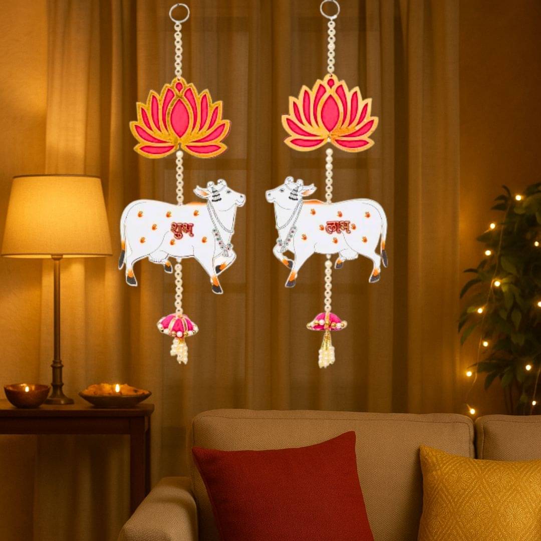 THRIFTKART - Lotus, Cow, Beads, Tassel Decorative Hanging for Diwali Ganesh Chaturthi Navratri Decoration| Floral Wall Hangings for Home Temple Main Door Entrance|Diwali Decoration Items THRIFTKART - Lotus, Cow, Beads, Tassel Decorative Hanging for Diwali Ganesh Chaturthi Navratri Decoration| Floral Wall Hangings for Home Temple Main Door Entrance|Diwali Decoration Items