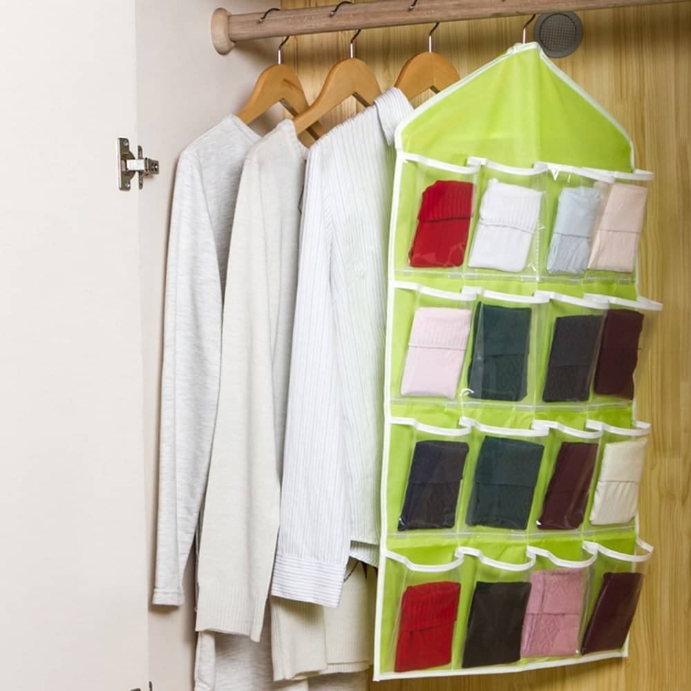     			THRIFTKART - Polyester Washable 16 Grids Pouch Clothes, Socks, Underwear, Bra Hanging Storage Bag (Multicolour).