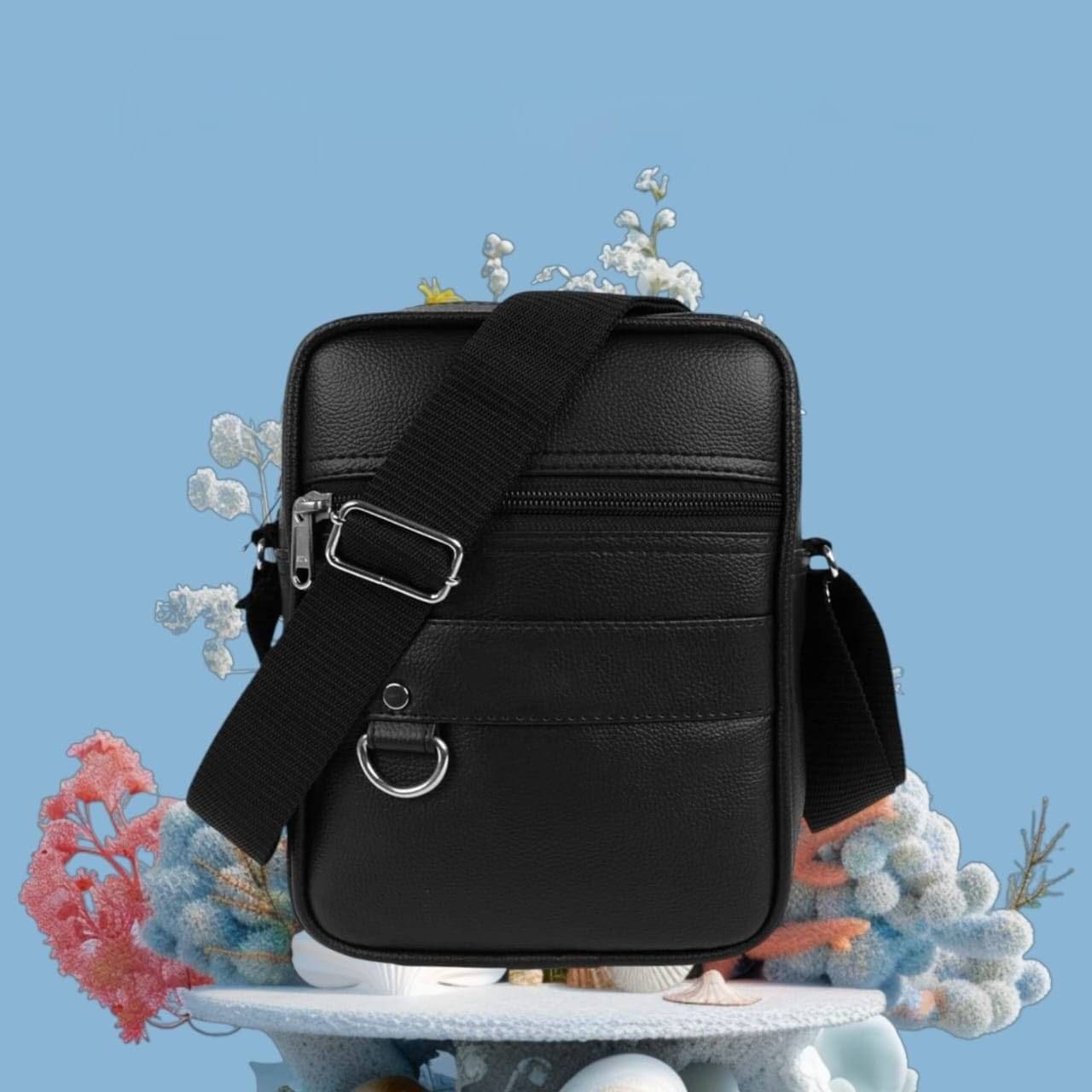     			TRANS LUGGAGE Black Solid Messenger Bag