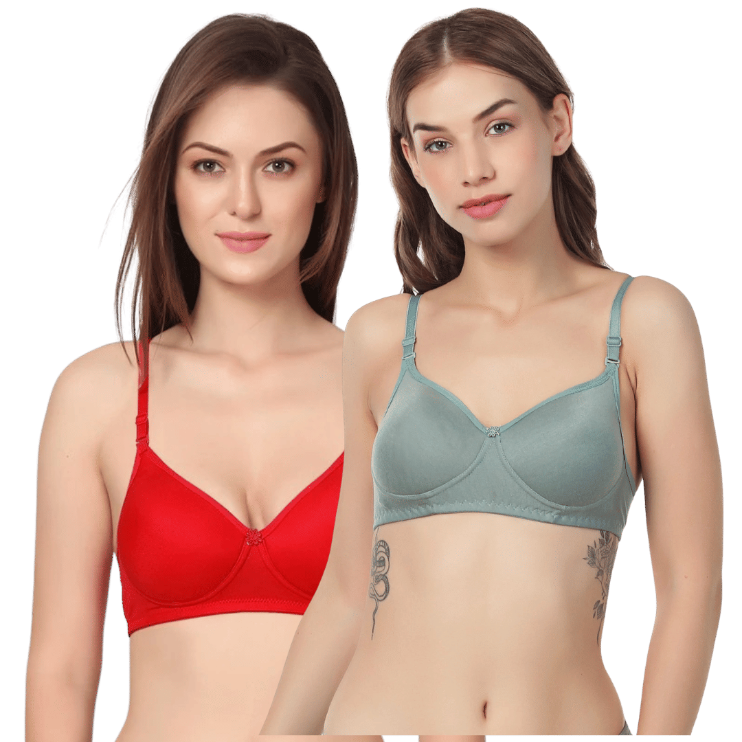 Thread Sutra Pack of 2 Cotton Lightly Padded T-Shirt Bra For Women ( Multicolor 2 ) Thread Sutra Pack of 2 Cotton Lightly Padded T-Shirt Bra For Women ( Multicolor 2 )