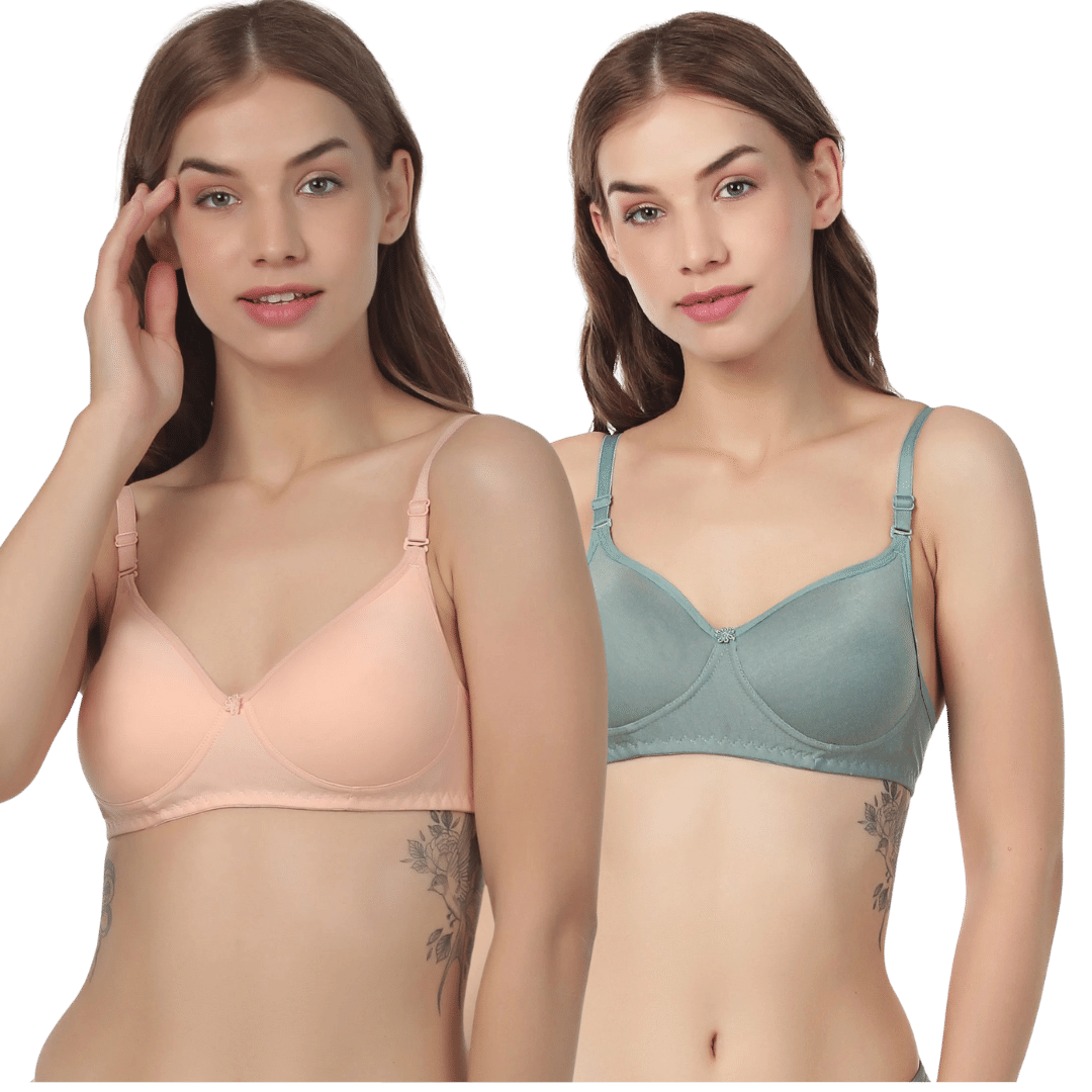 Thread Sutra Pack of 2 Cotton Lightly Padded T-Shirt Bra For Women ( Multicolor 4 ) Thread Sutra Pack of 2 Cotton Lightly Padded T-Shirt Bra For Women ( Multicolor 4 )