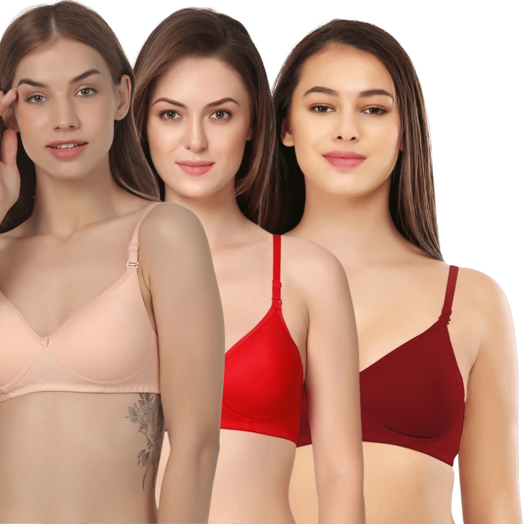 Thread Sutra Pack of 3 Cotton Lightly Padded T-Shirt Bra For Women ( Multicolor4 ) Thread Sutra Pack of 3 Cotton Lightly Padded T-Shirt Bra For Women ( Multicolor4 )