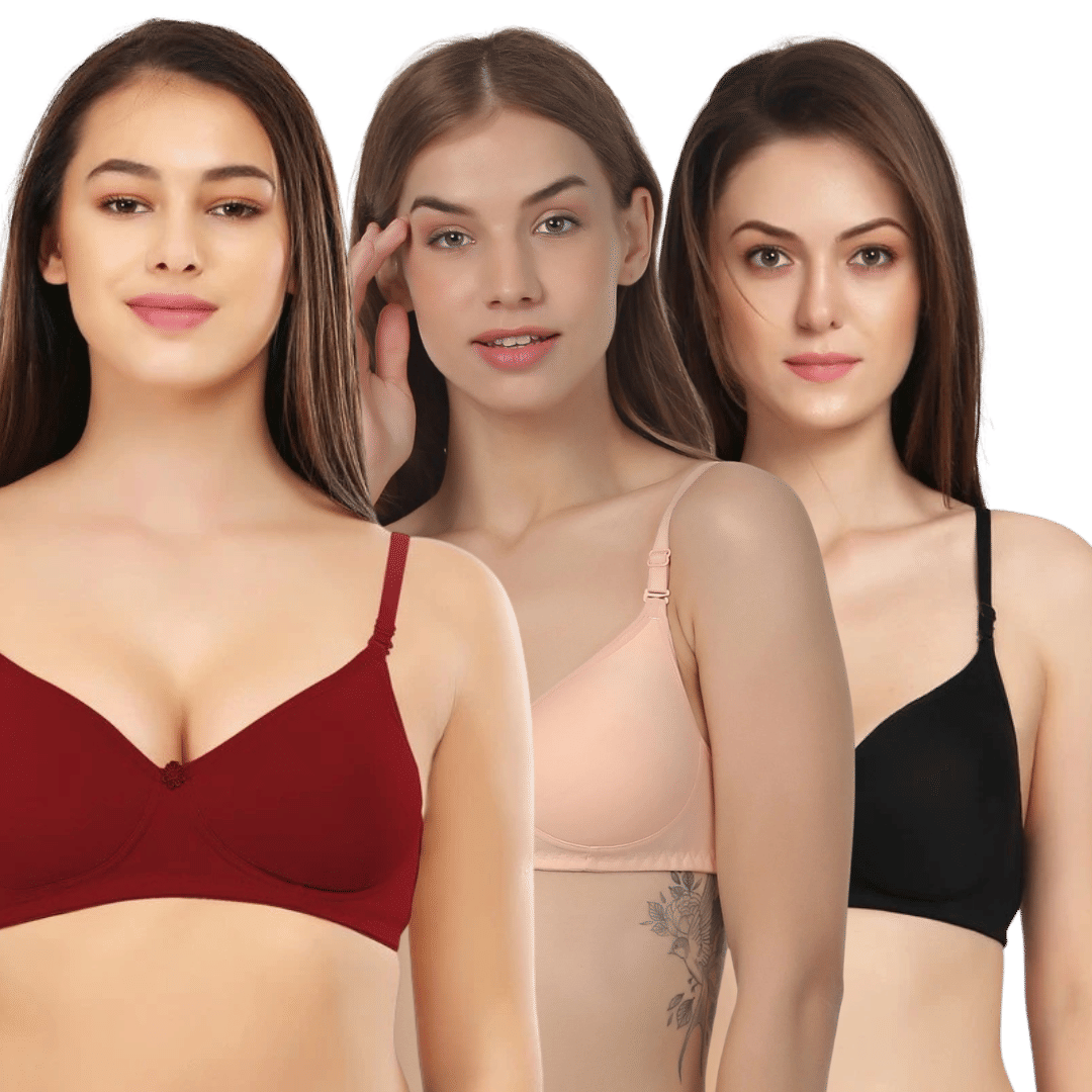 Thread Sutra Pack of 3 Cotton Lightly Padded T-Shirt Bra For Women ( Multicolor5 ) Thread Sutra Pack of 3 Cotton Lightly Padded T-Shirt Bra For Women ( Multicolor5 )