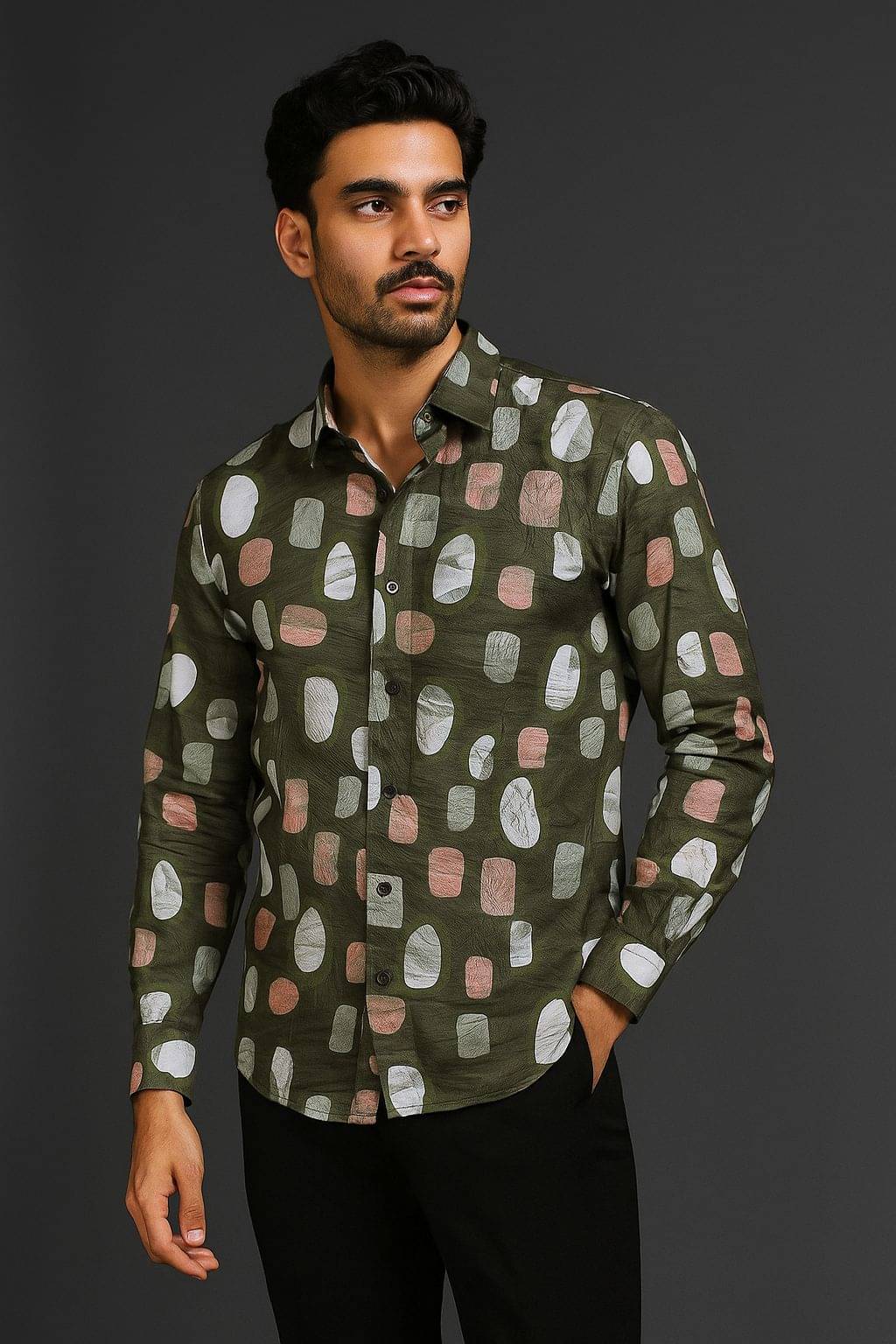     			VS MALL Cotton Blend Regular Fit Self Design Full Sleeves Men's Casual Shirt - Green ( Pack of 1 )