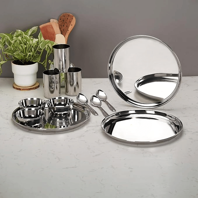 Visaxmi Plain Stainless Steel Dinner Set ( Pack of 12 ) Silver Visaxmi Plain Stainless Steel Dinner Set ( Pack of 12 ) Silver