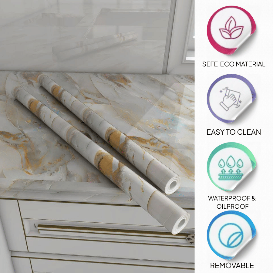     			ZAPPYPOP Luxury Marble Wallpaper Roll – Self Adhesive Contact Paper for Kitchen Countertops, Furniture, Walls – Waterproof, Oilproof, Easy to Clean, Removable – Safe Eco Material – 60cm x 200cm