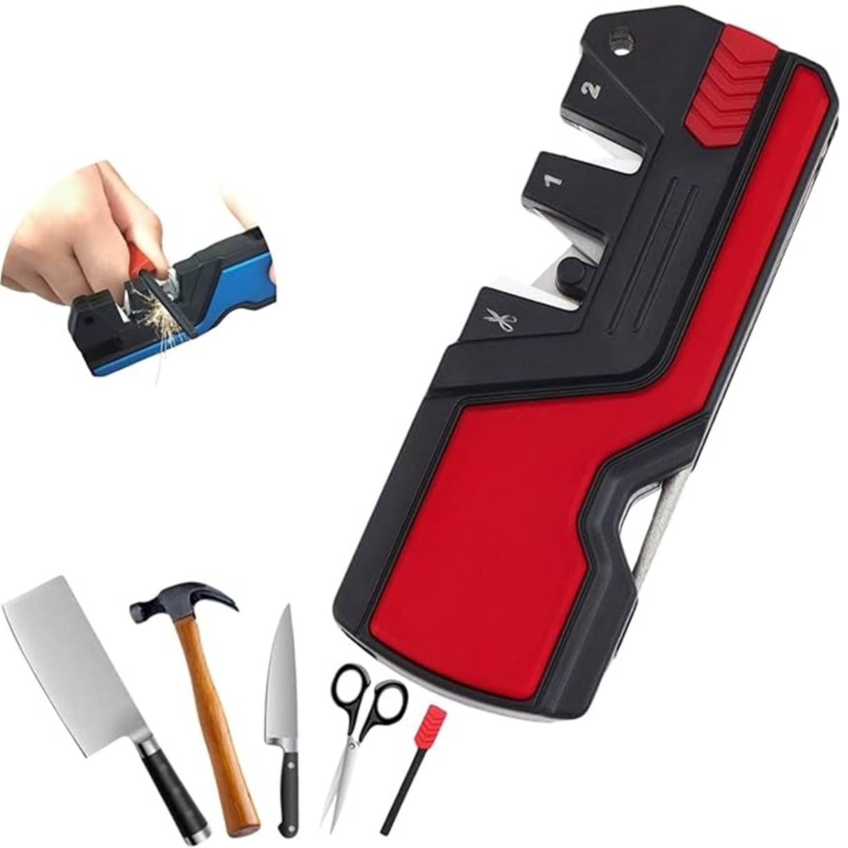     			1pc 6-In-1 Pocket Knife Sharpener and Survival Tool, with Fire Starter, Whistle and Diamond Sharpening Rod