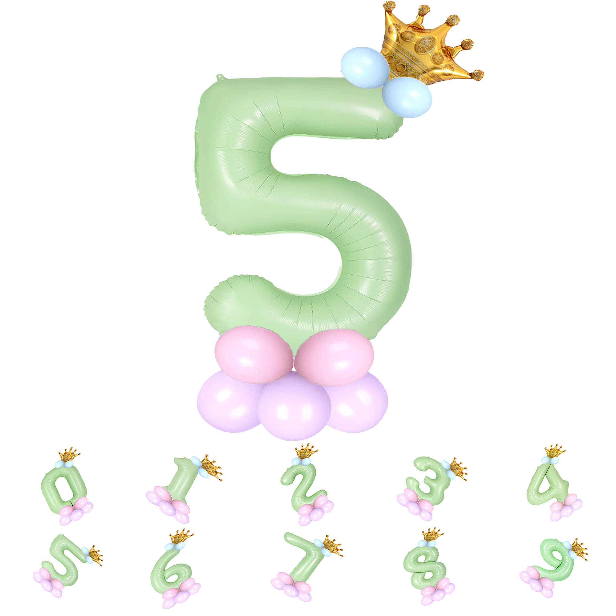     			Bubble Bells 5/Five number 32 Inch Green color Foil Number Balloon For 5th Birthday & Anniversary, baby shower Decoration Kit, For 5 Years Kids, Girl & Boy, adults, Helium Balloon, Crown Metalic Pastel Balloons for Party birthday photoshoot ( PACK OF 14 )