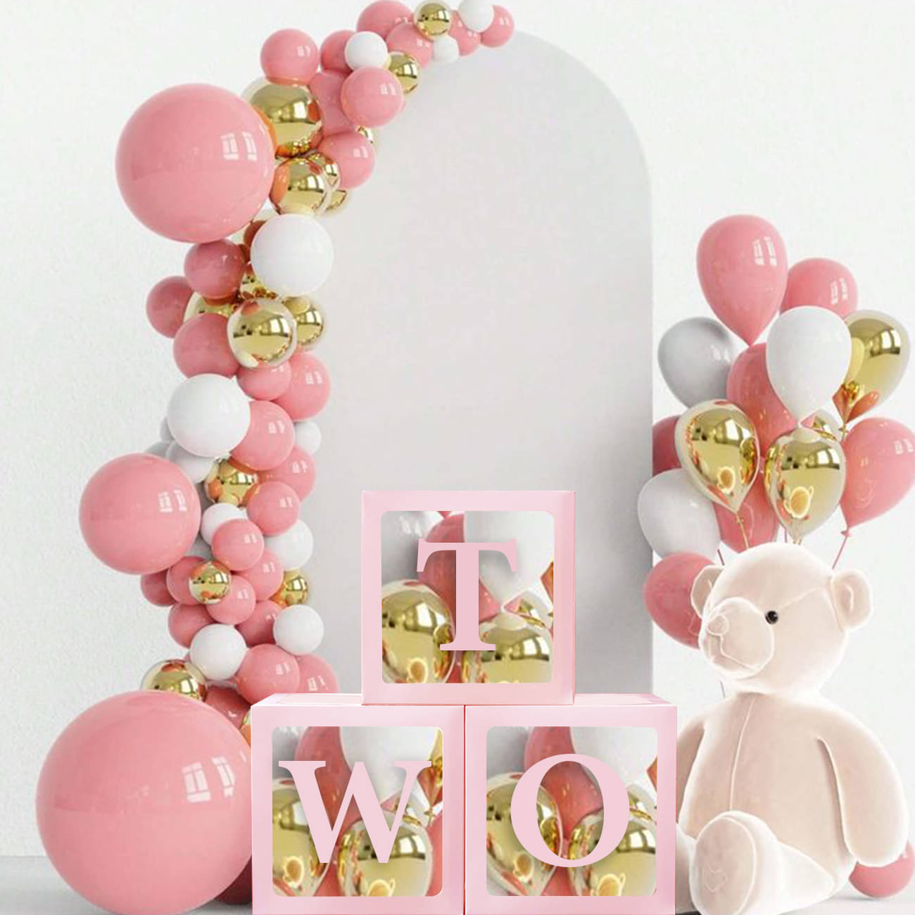     			Bubble Bells Pink 2nd Birthday Decoration Balloon Boxes For Two Birthday Transparent Alphabet Balloon Boxes for Baby Shower, Girl & Boy Birthday Party | Birthday Background Decoration Kit - Set of 3 Boxes"