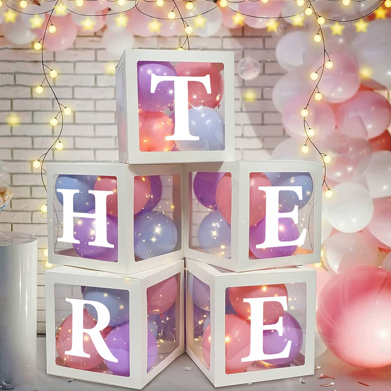     			Bubble Bells White 3rd Birthday Decoration Balloon Boxes For Three Birthday Transparent Alphabet Balloon Boxes for Baby Shower, Girl & Boy Birthday Party | Birthday Background Decoration Kit - Set of 5 Boxes"