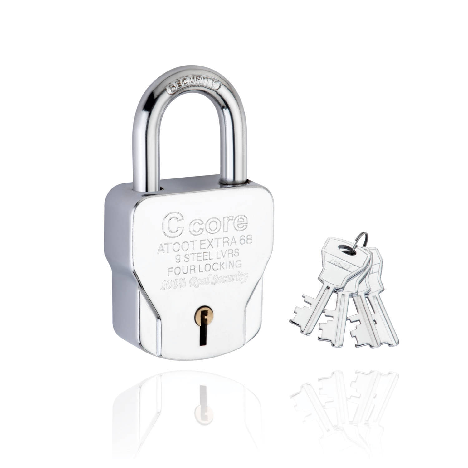     			Ccore Atoot Extra Padlock 68mm – Heavy-Duty Steel Lock with 9-Lever Anti-Theft System, 4-Way Solid Locking, 4 Duplicate-Resistant Keys for Gates, Shutters, Garages & Outdoor Security