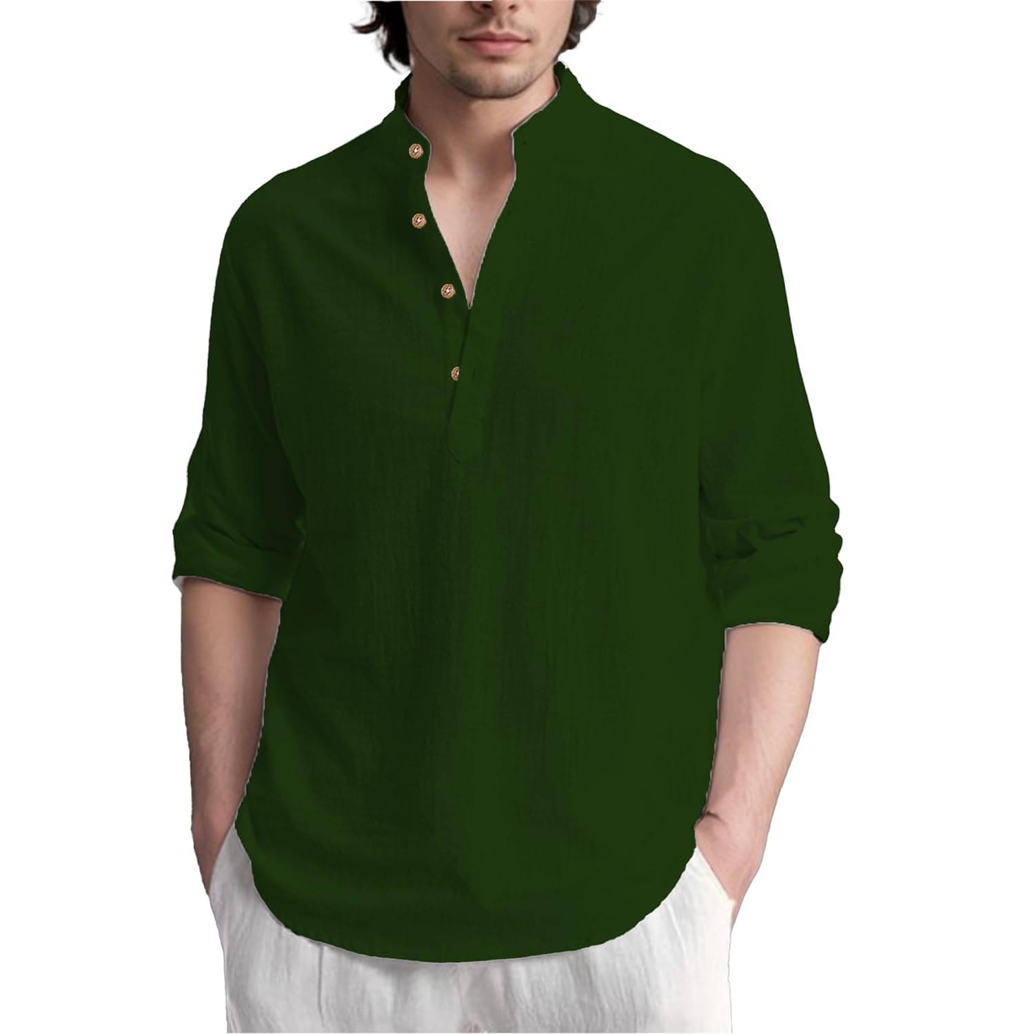     			DaReal Green Cotton Blend Men's Shirt Style Kurta ( Pack of 1 )