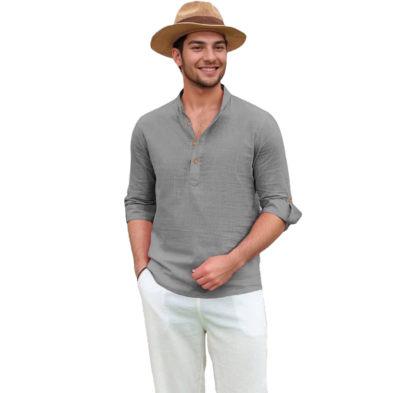     			DaReal Grey Cotton Blend Men's Shirt Style Kurta ( Pack of 1 )