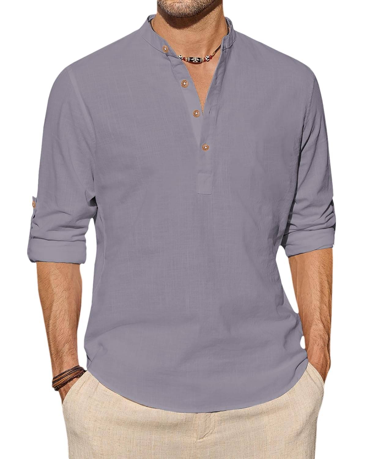     			DaReal Grey Cotton Blend Men's Shirt Style Kurta ( Pack of 1 )