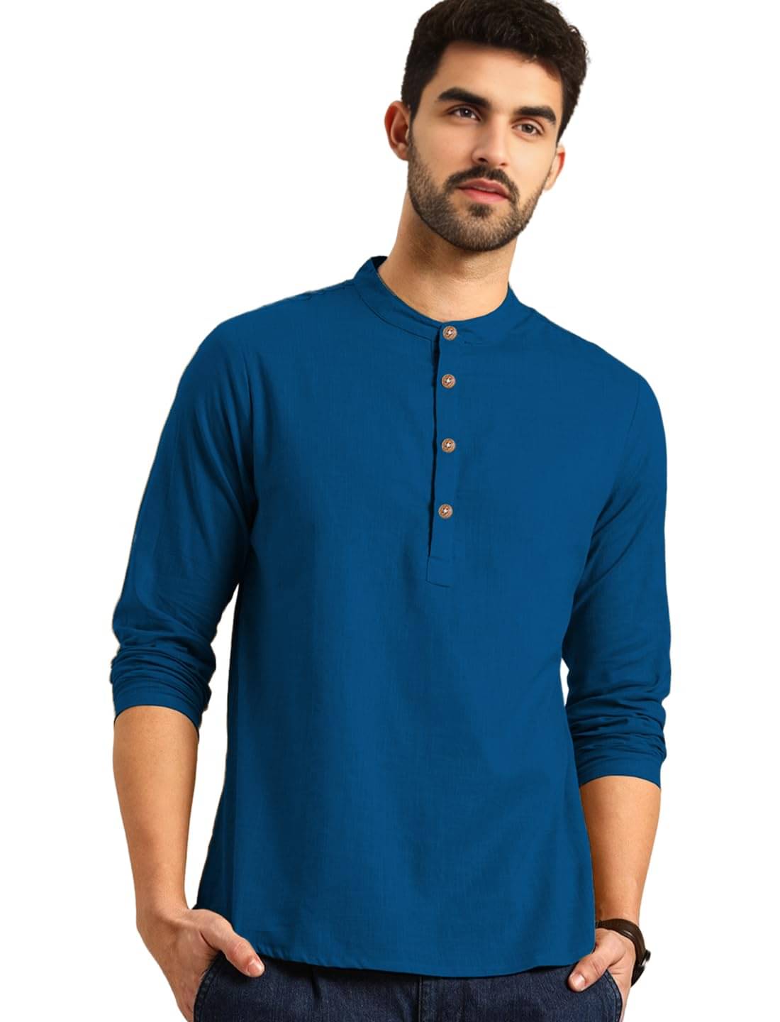     			DaReal Indigo Cotton Blend Men's Shirt Style Kurta ( Pack of 1 )