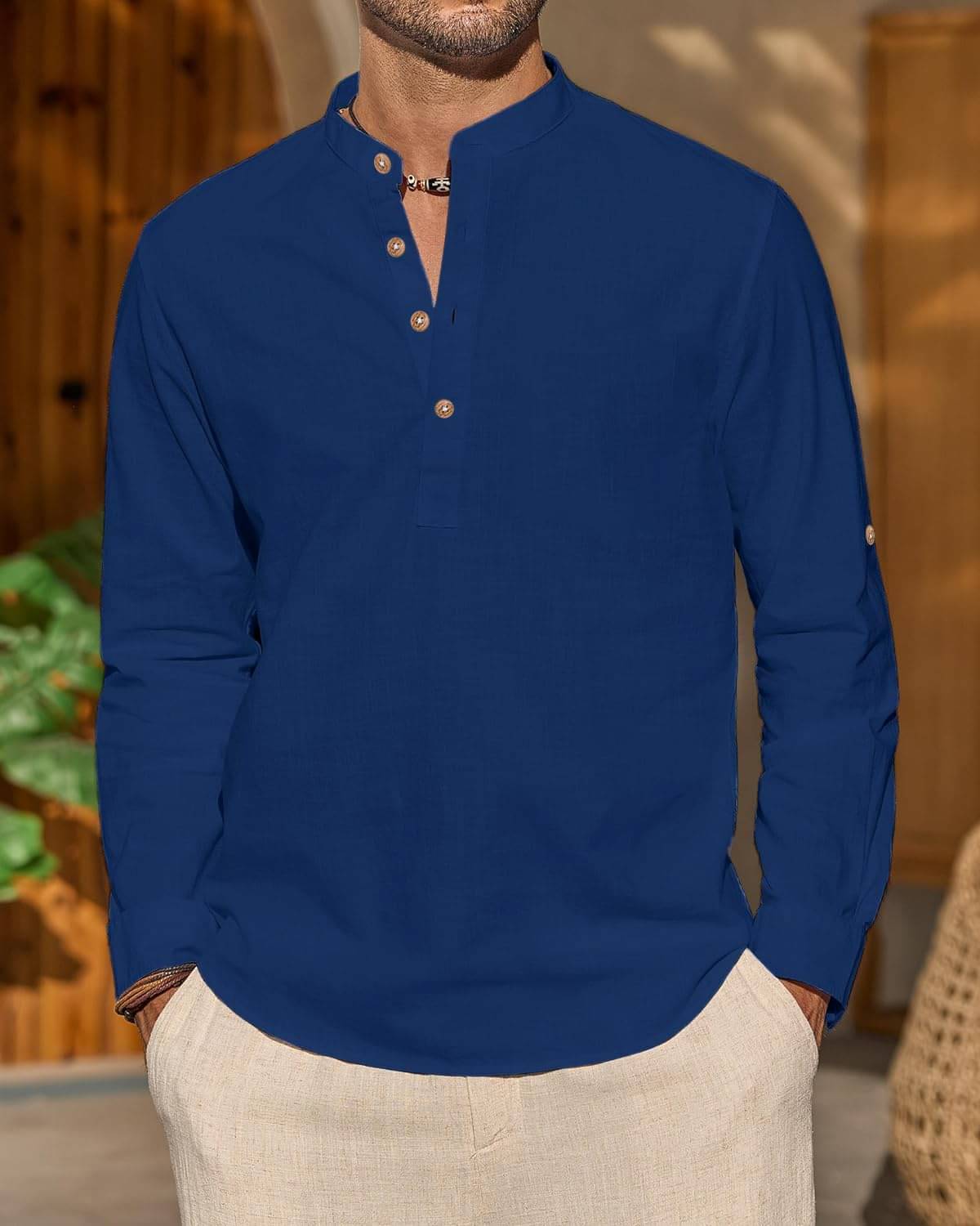     			DaReal Indigo Cotton Blend Men's Shirt Style Kurta ( Pack of 1 )