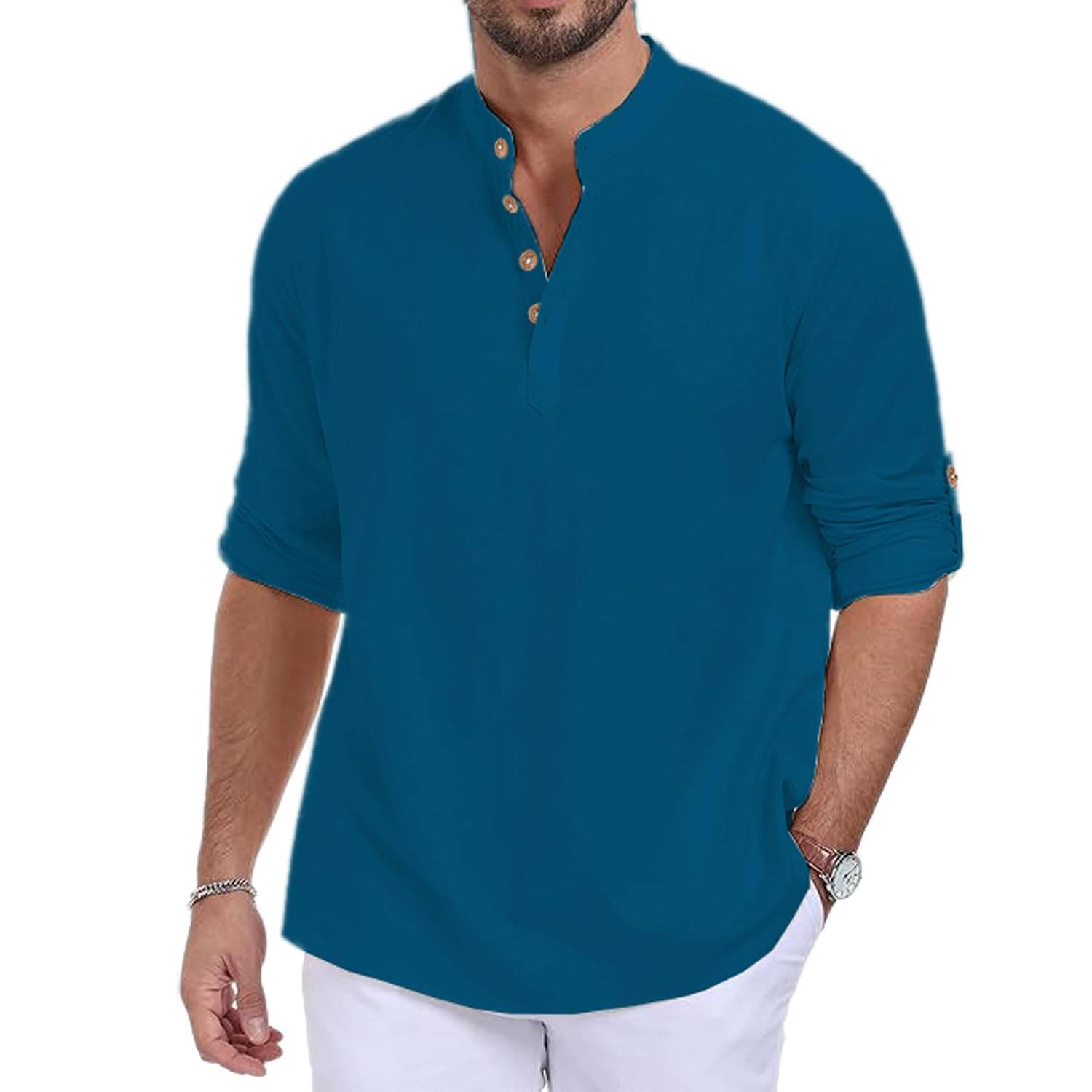DaReal Indigo Cotton Blend Men's Shirt Style Kurta ( Pack of 1 ) DaReal Indigo Cotton Blend Men's Shirt Style Kurta ( Pack of 1 )