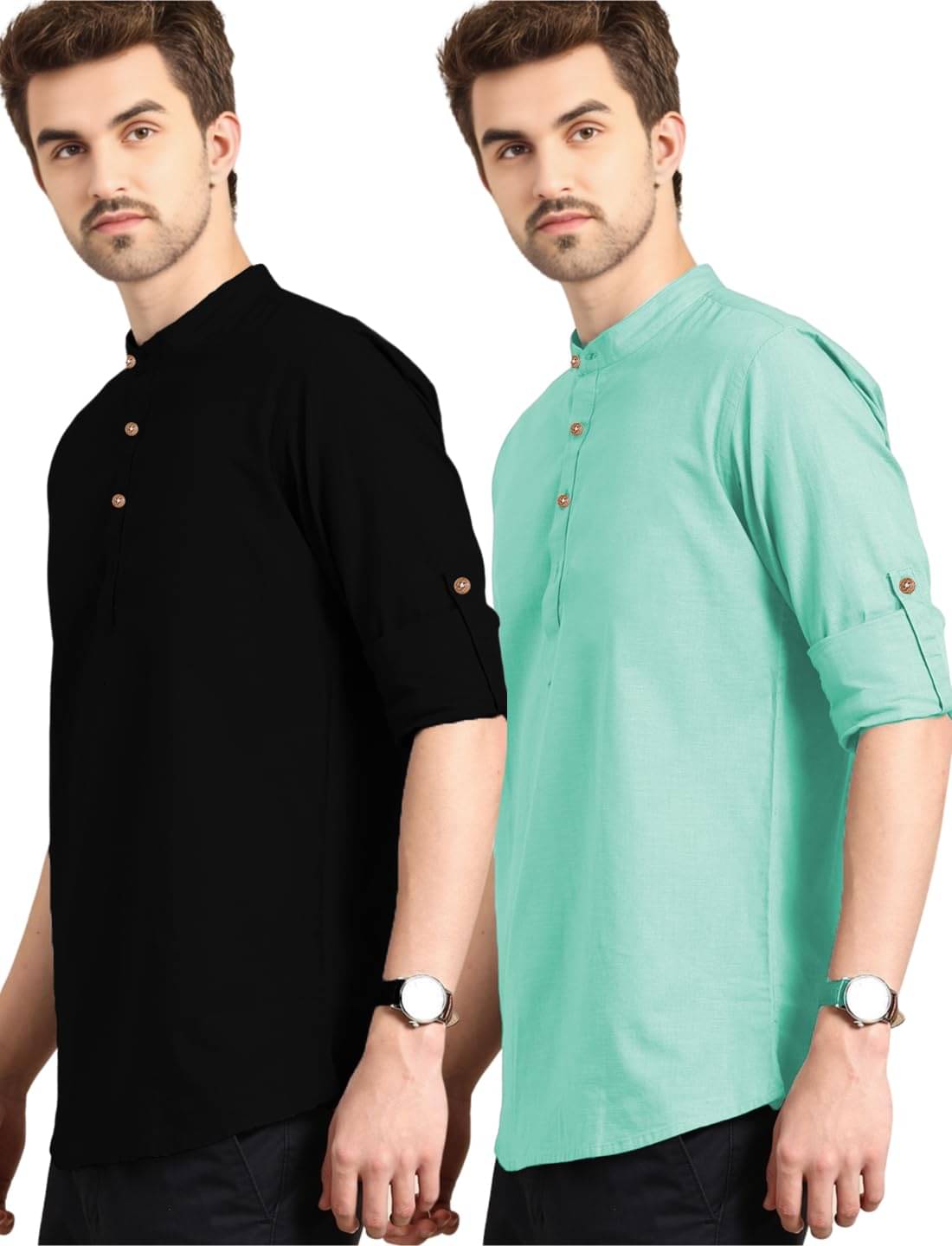 DaReal Light Blue Cotton Blend Men's Shirt Style Kurta ( Pack of 2 ) DaReal Light Blue Cotton Blend Men's Shirt Style Kurta ( Pack of 2 )