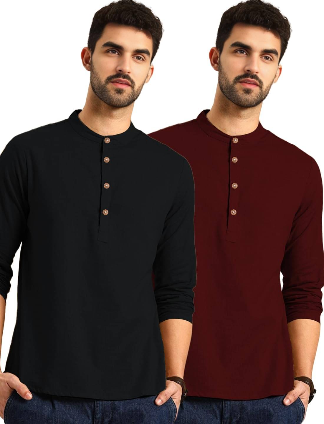 DaReal Maroon Cotton Blend Men's Shirt Style Kurta ( Pack of 2 ) DaReal Maroon Cotton Blend Men's Shirt Style Kurta ( Pack of 2 )