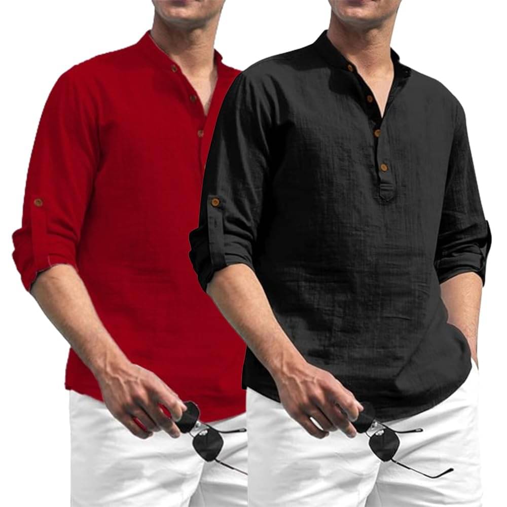     			DaReal Maroon Cotton Blend Men's Shirt Style Kurta ( Pack of 2 )