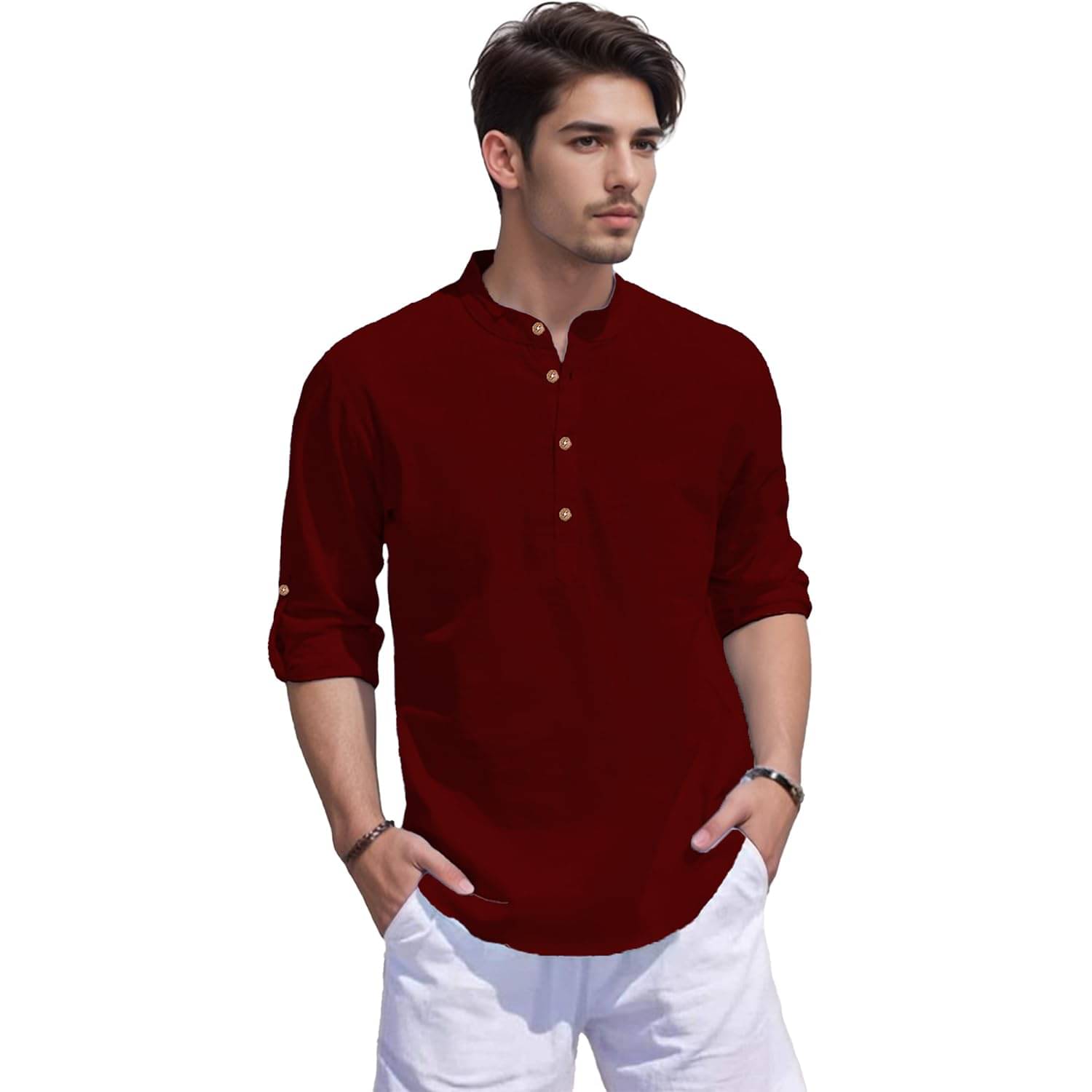     			DaReal Maroon Cotton Blend Men's Shirt Style Kurta ( Pack of 1 )