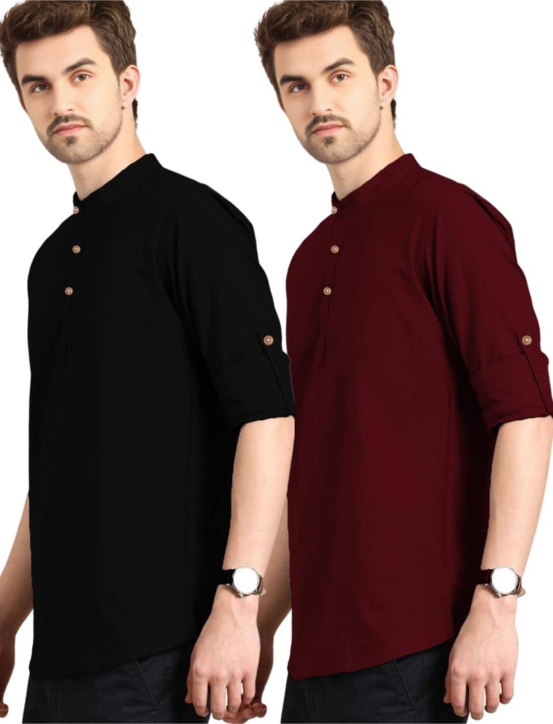    			DaReal Maroon Cotton Blend Men's Shirt Style Kurta ( Pack of 2 )