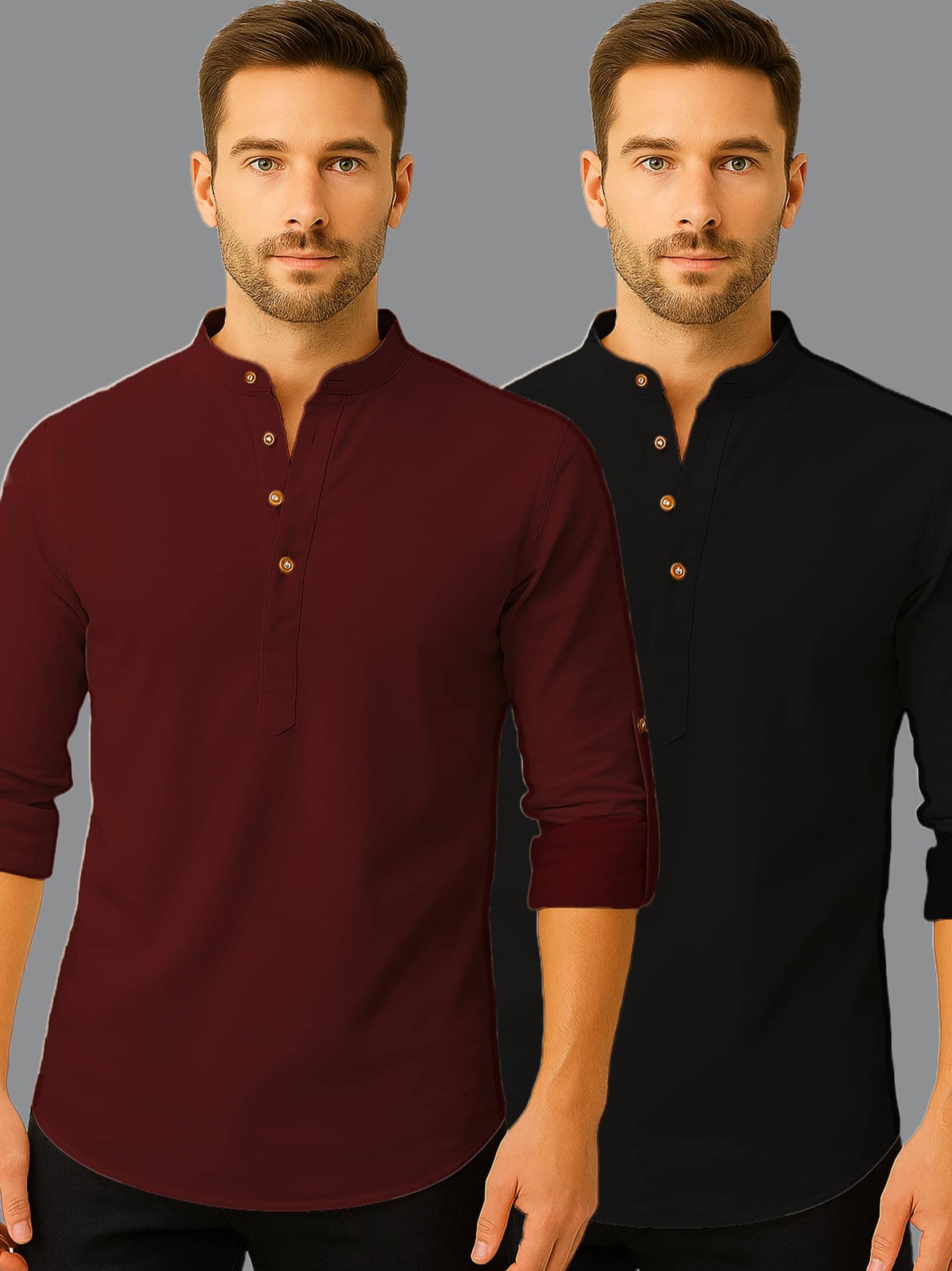     			DaReal Maroon Cotton Blend Men's Shirt Style Kurta ( Pack of 2 )