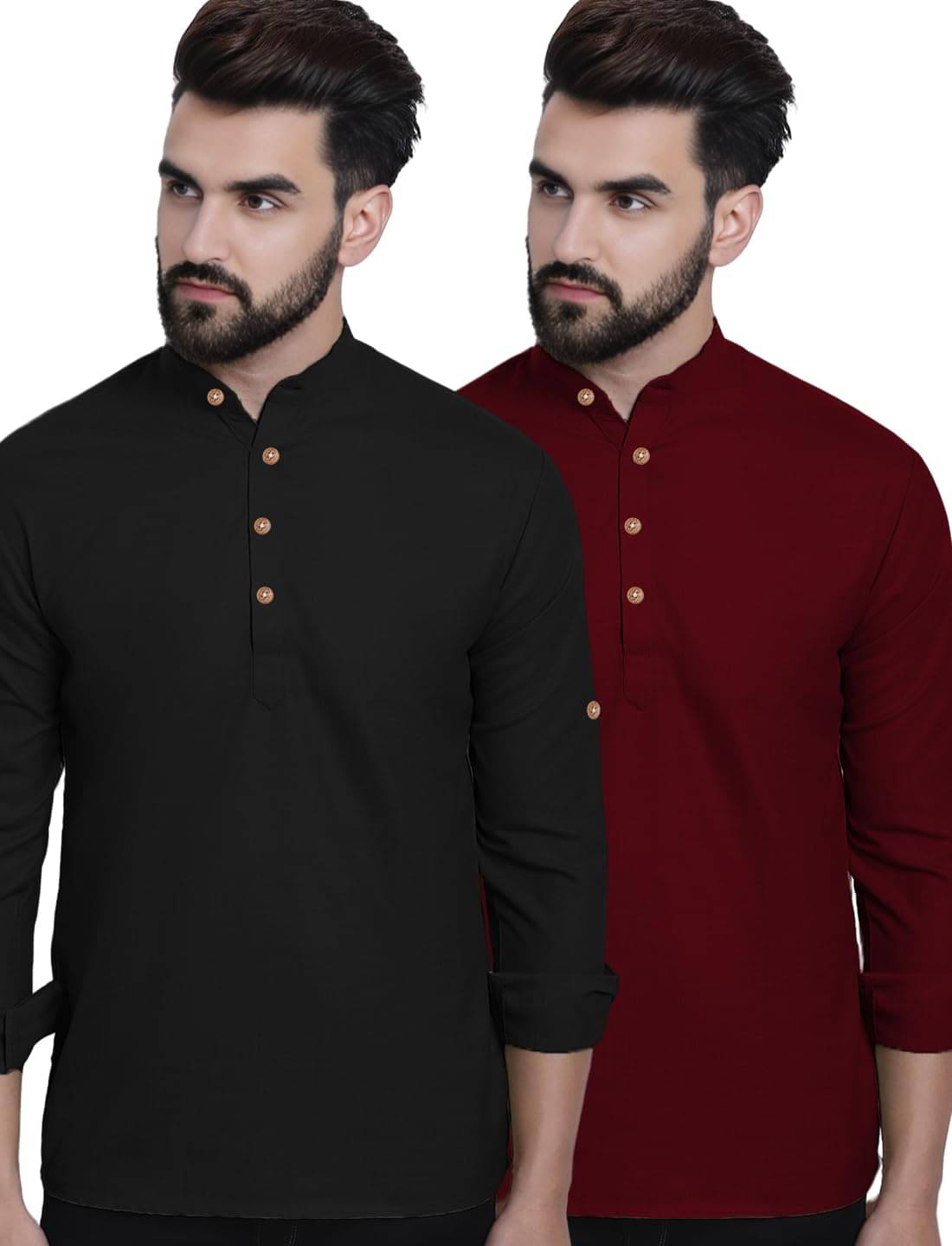     			DaReal Maroon Cotton Blend Men's Shirt Style Kurta ( Pack of 2 )