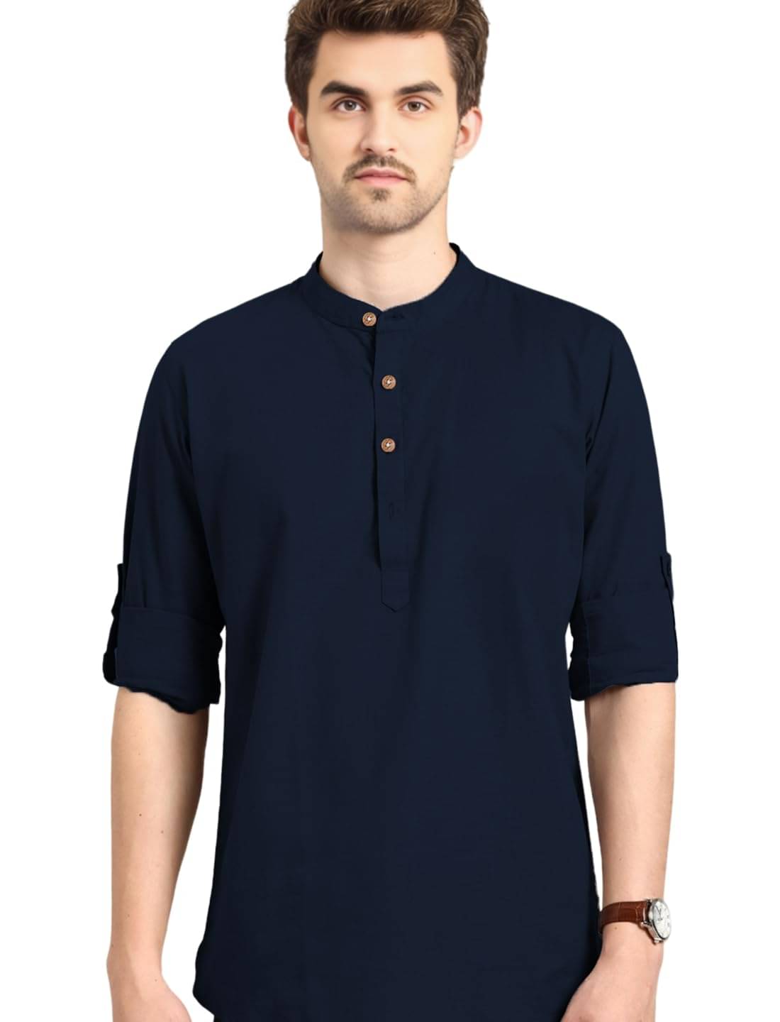     			DaReal Navy Blue Cotton Blend Men's Shirt Style Kurta ( Pack of 1 )