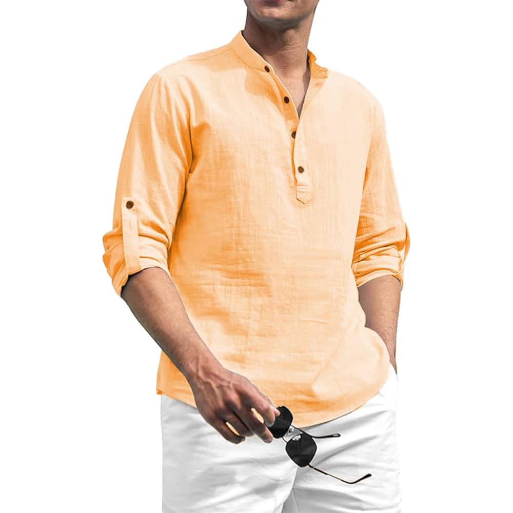 DaReal Orange Cotton Blend Men's Shirt Style Kurta ( Pack of 1 ) DaReal Orange Cotton Blend Men's Shirt Style Kurta ( Pack of 1 )