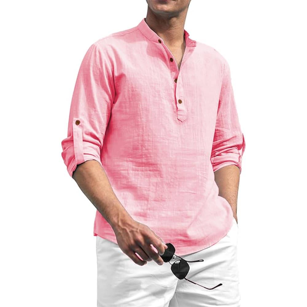 DaReal Peach Cotton Blend Men's Shirt Style Kurta ( Pack of 1 ) DaReal Peach Cotton Blend Men's Shirt Style Kurta ( Pack of 1 )
