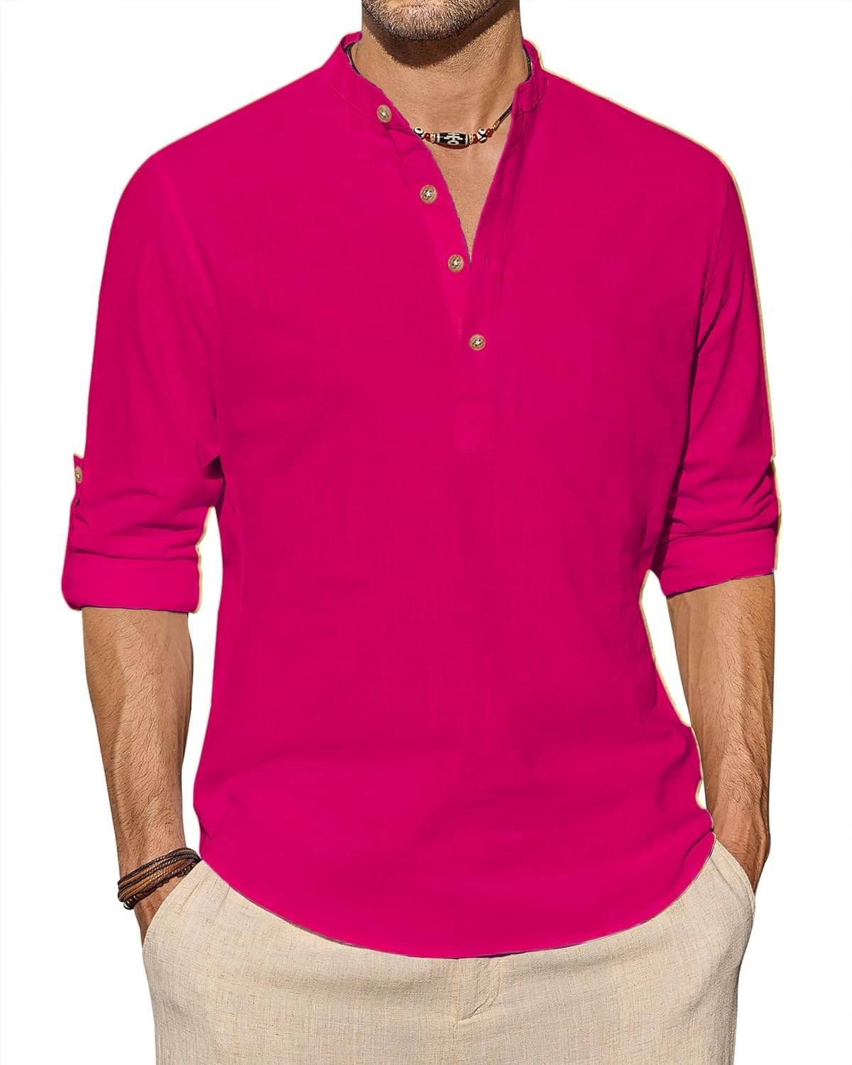 DaReal Pink Cotton Blend Men's Shirt Style Kurta ( Pack of 1 ) DaReal Pink Cotton Blend Men's Shirt Style Kurta ( Pack of 1 )