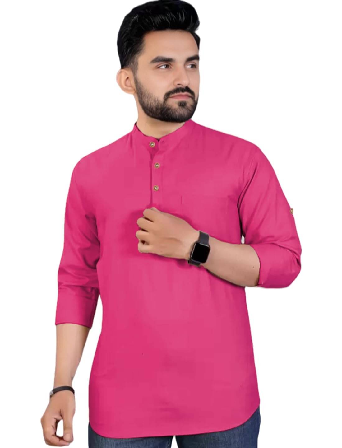     			DaReal Pink Cotton Blend Men's Shirt Style Kurta ( Pack of 1 )