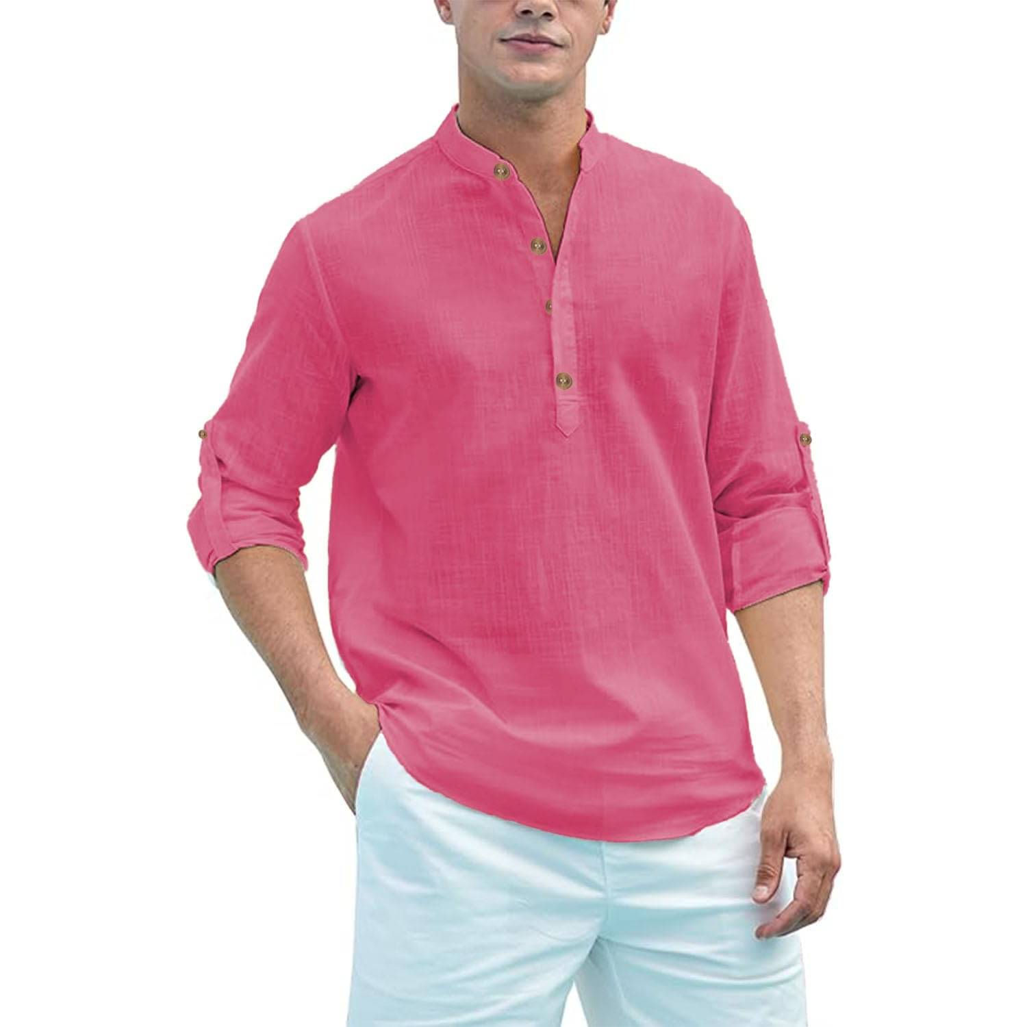 DaReal Pink Cotton Blend Men's Shirt Style Kurta ( Pack of 1 ) DaReal Pink Cotton Blend Men's Shirt Style Kurta ( Pack of 1 )