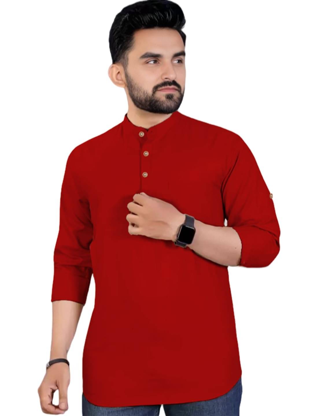 DaReal Red Cotton Blend Men's Shirt Style Kurta ( Pack of 1 ) DaReal Red Cotton Blend Men's Shirt Style Kurta ( Pack of 1 )