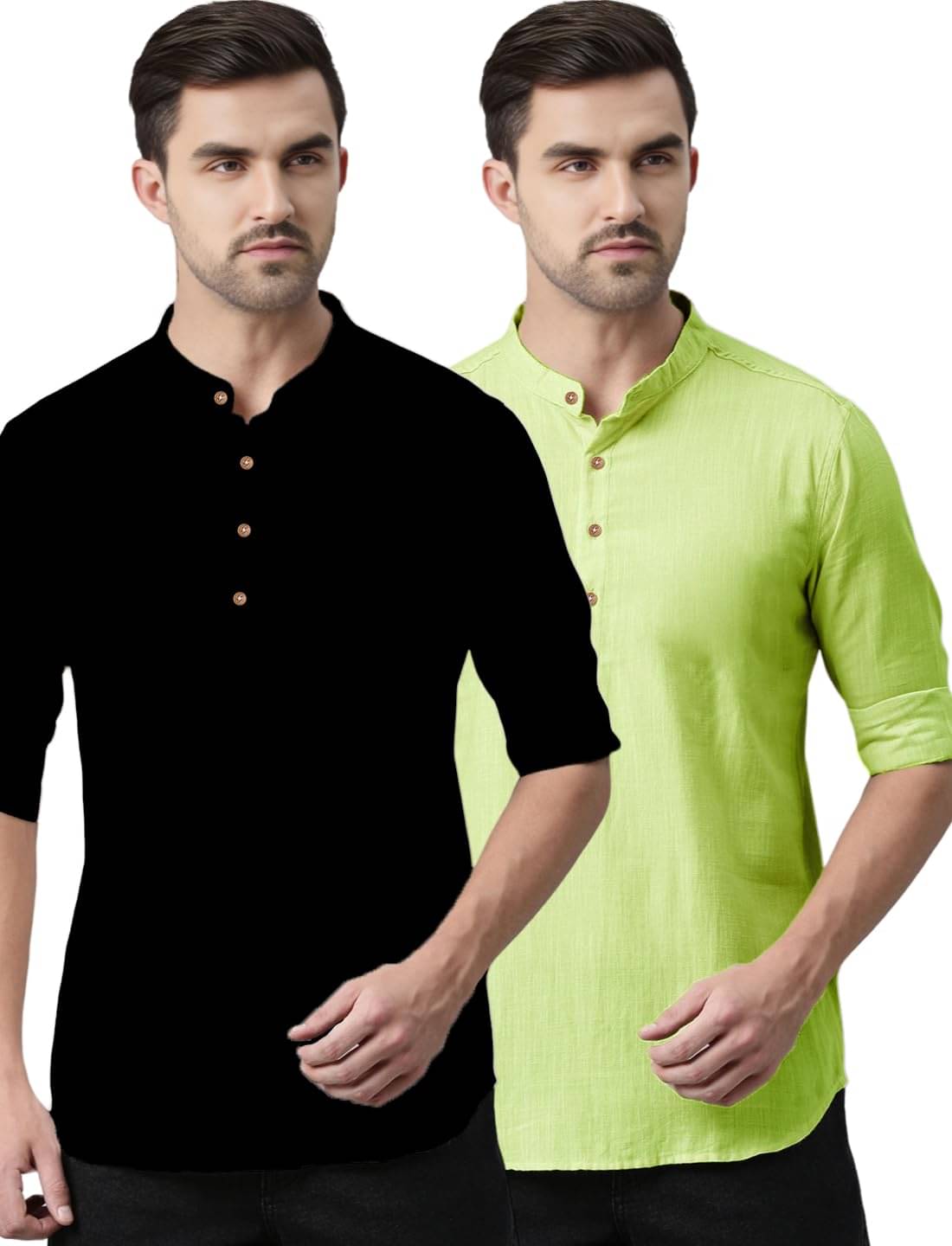     			DaReal Sea Green Cotton Blend Men's Shirt Style Kurta ( Pack of 2 )