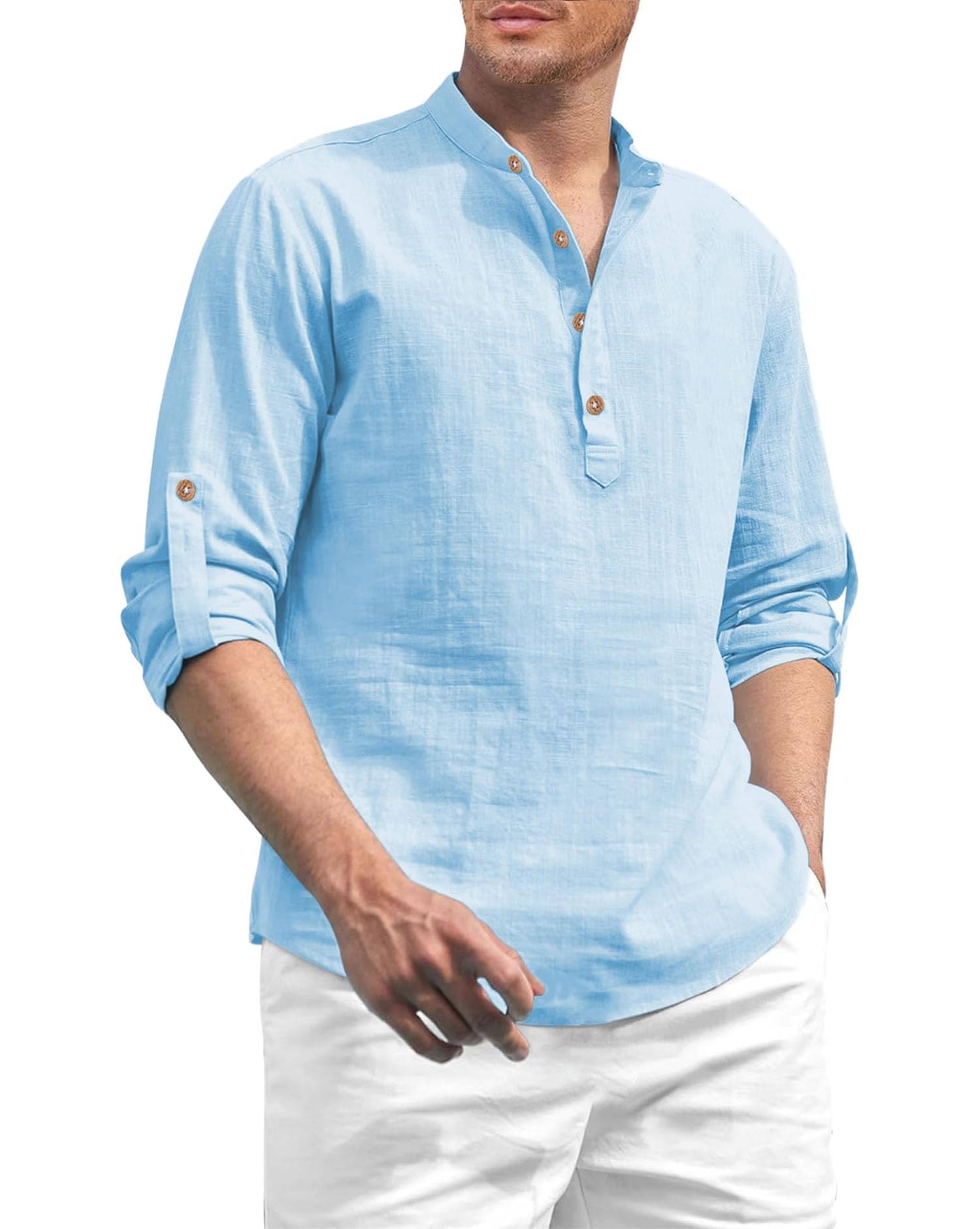     			DaReal Sky Blue Cotton Blend Men's Shirt Style Kurta ( Pack of 1 )
