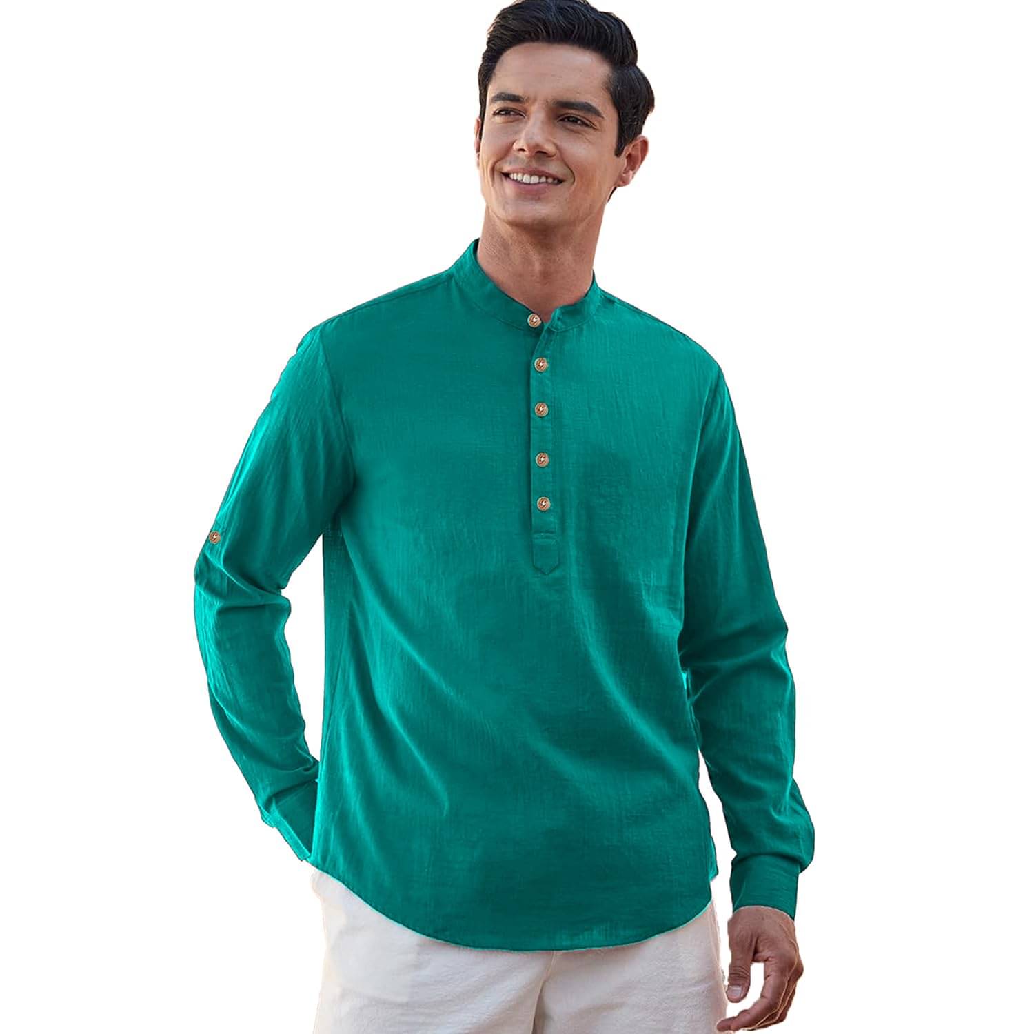     			DaReal Turquoise Cotton Blend Men's Shirt Style Kurta ( Pack of 1 )