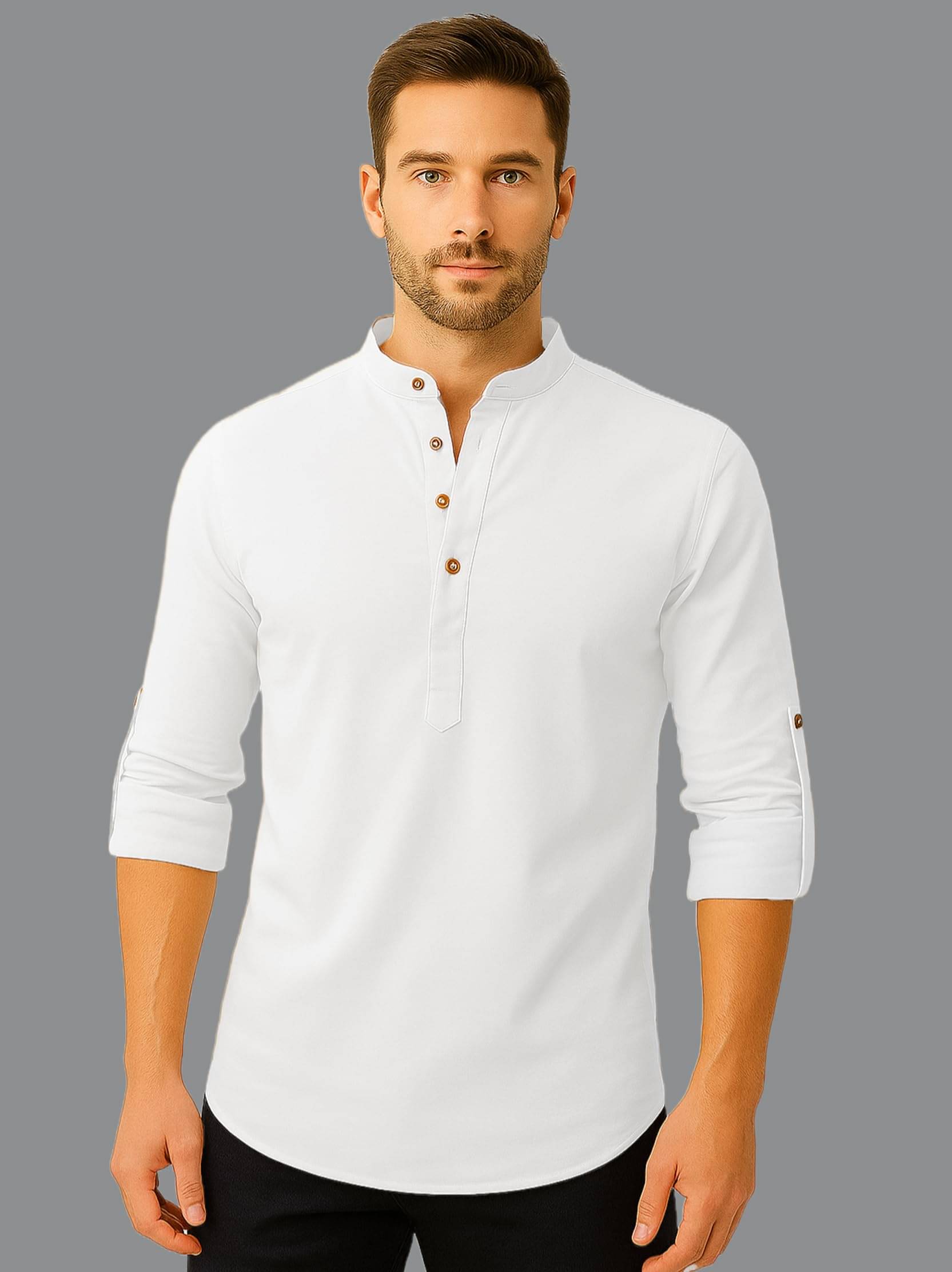     			DaReal White Cotton Blend Men's Shirt Style Kurta ( Pack of 1 )