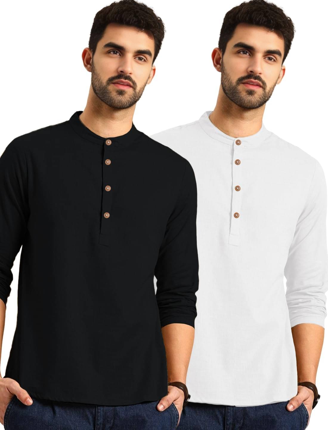    			DaReal White Cotton Blend Men's Shirt Style Kurta ( Pack of 2 )